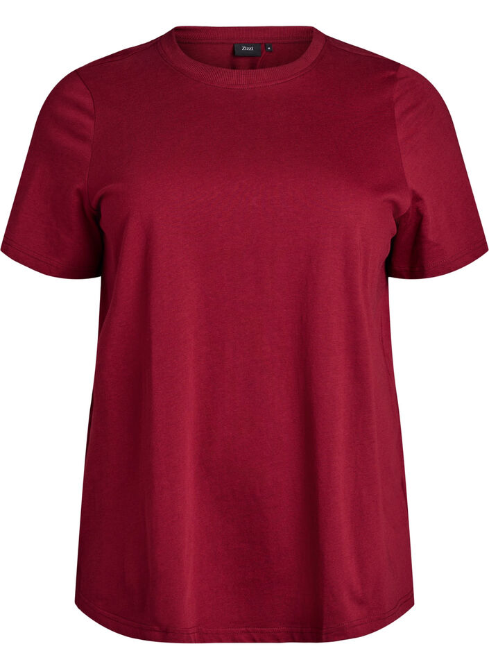 T-shirt basique en coton &agrave; col rond, Bordeaux fonc&eacute;, Packshot image number 0