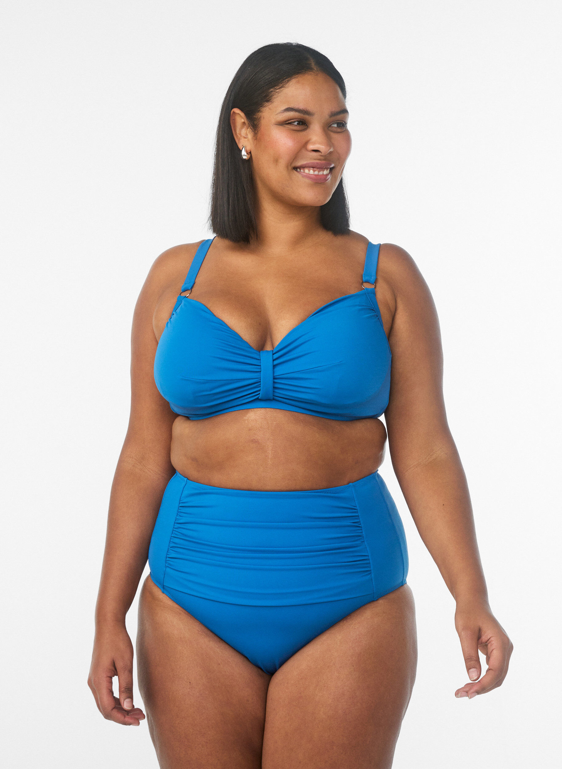 Bikini-Unterteil mit hoher Taille, Blau, Model