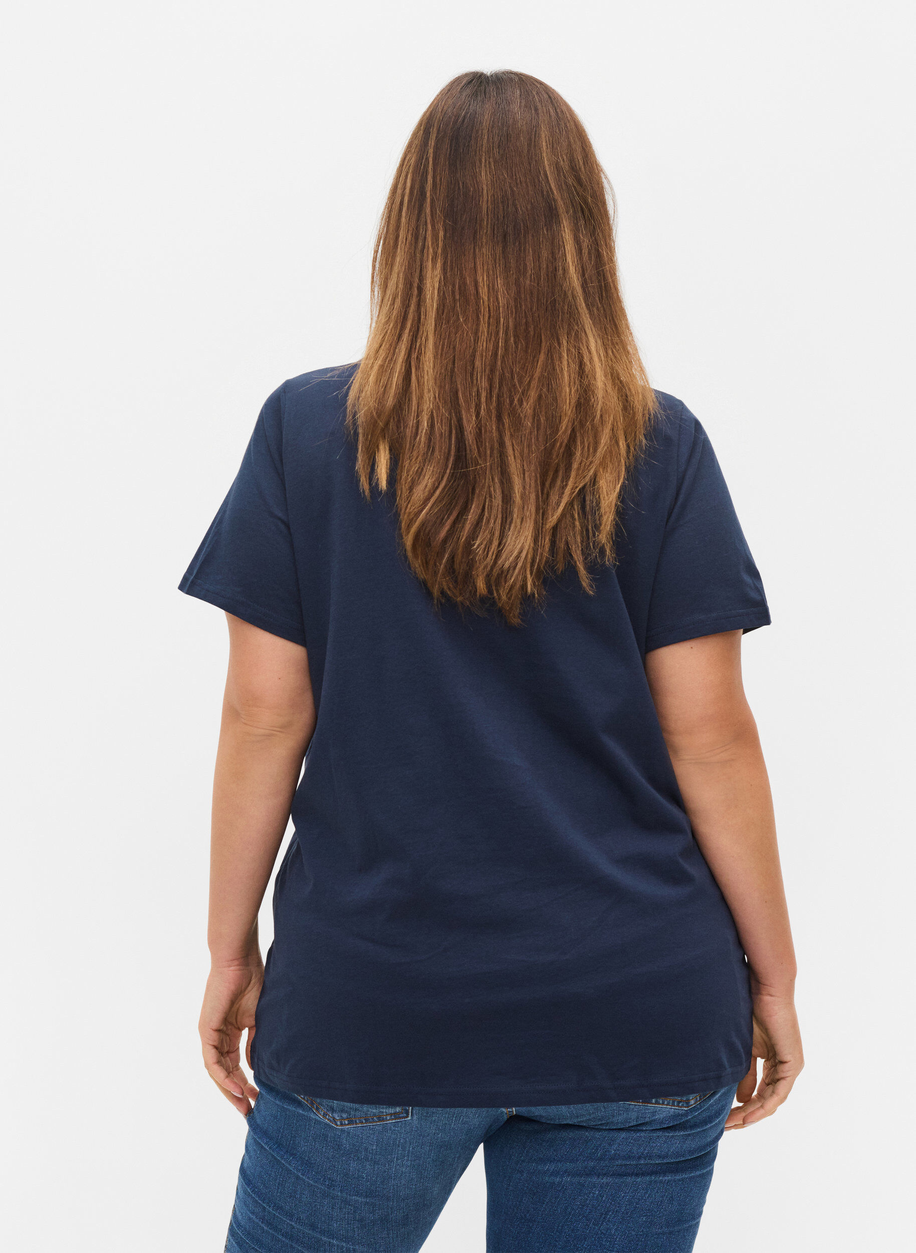 Zizzi 2er-Pack basic T-Shirts aus Baumwolle, Navy B/B White, Model image number 1