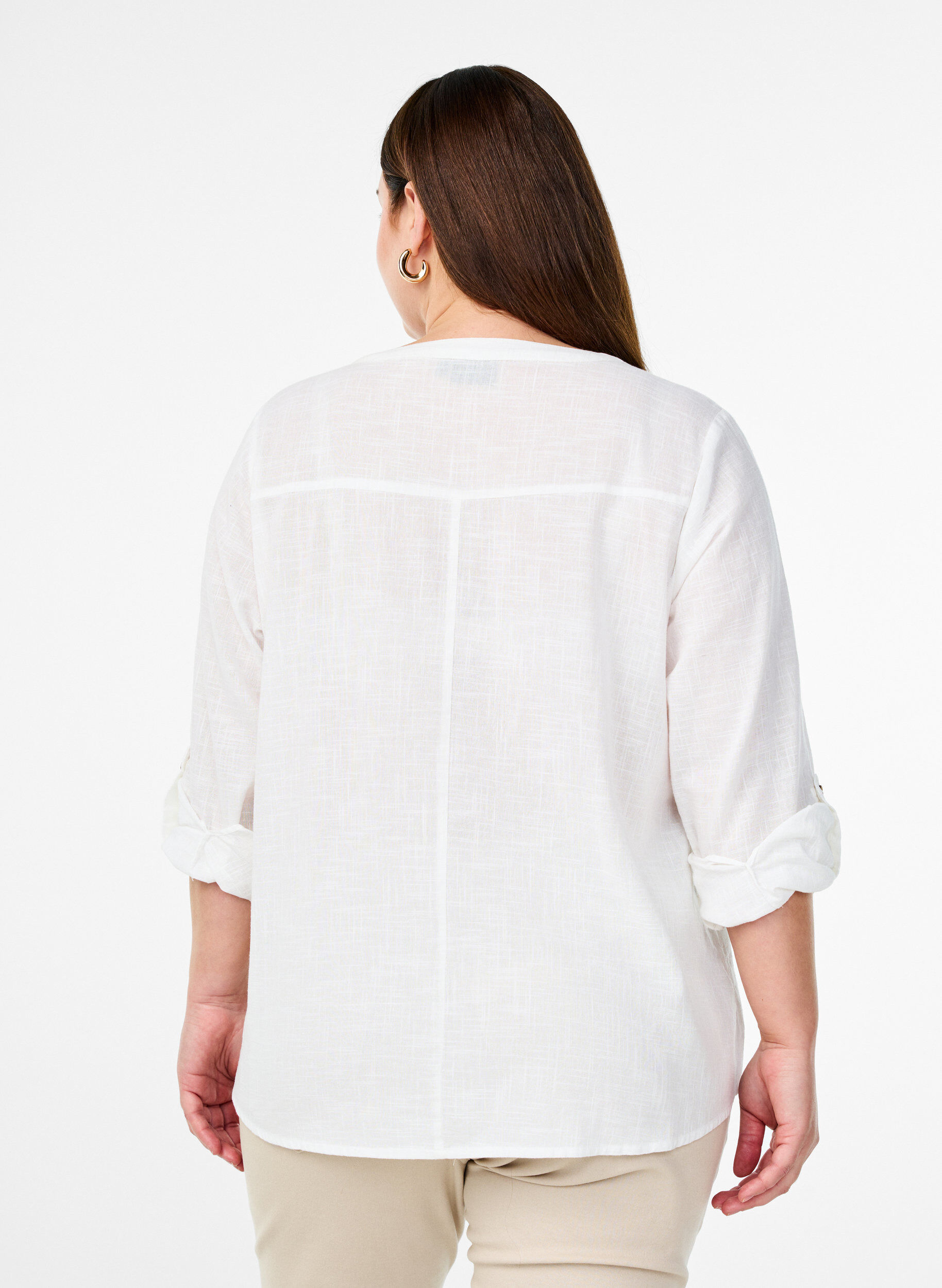 Zizzi Baumwollbluse mit V-Ausschnitt, Wei&szlig;, Model image number 2