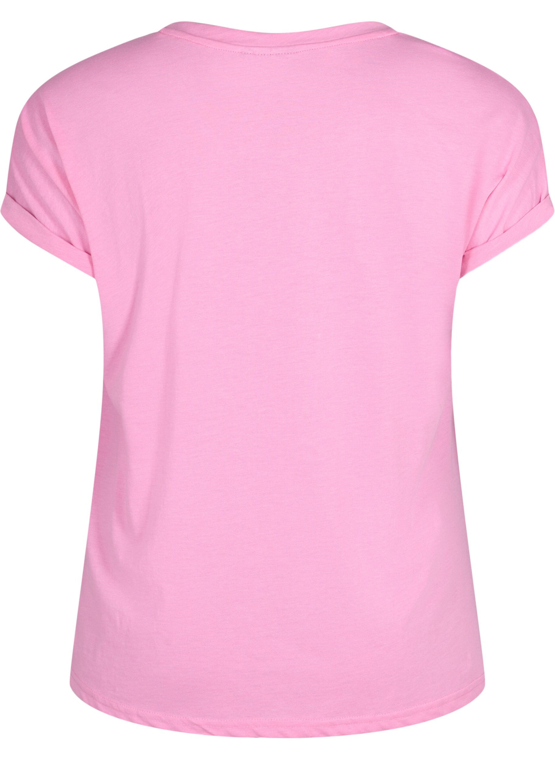 ZizziKurz&auml;rmeliges T-Shirt aus einer Baumwollmischung, Pink, Packshot image number 1