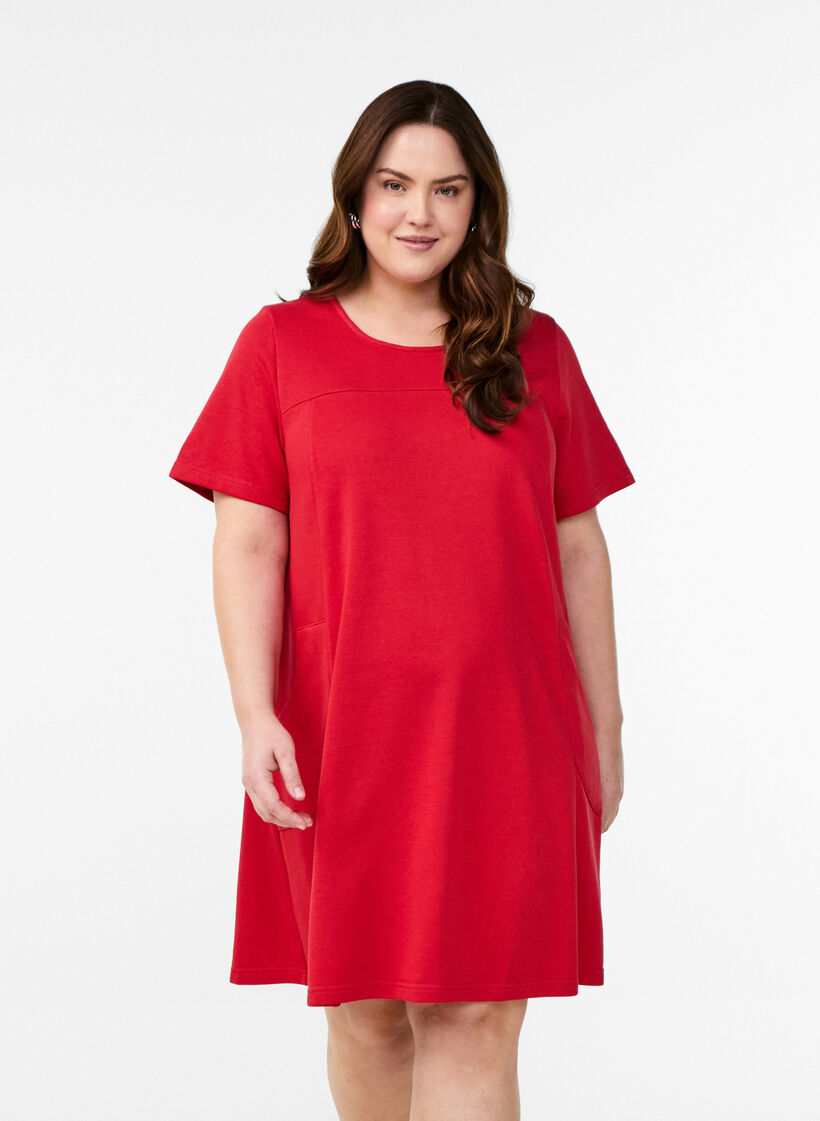 Robe en jersey &agrave; manches courtes et poches, Rouge, Model image number 0