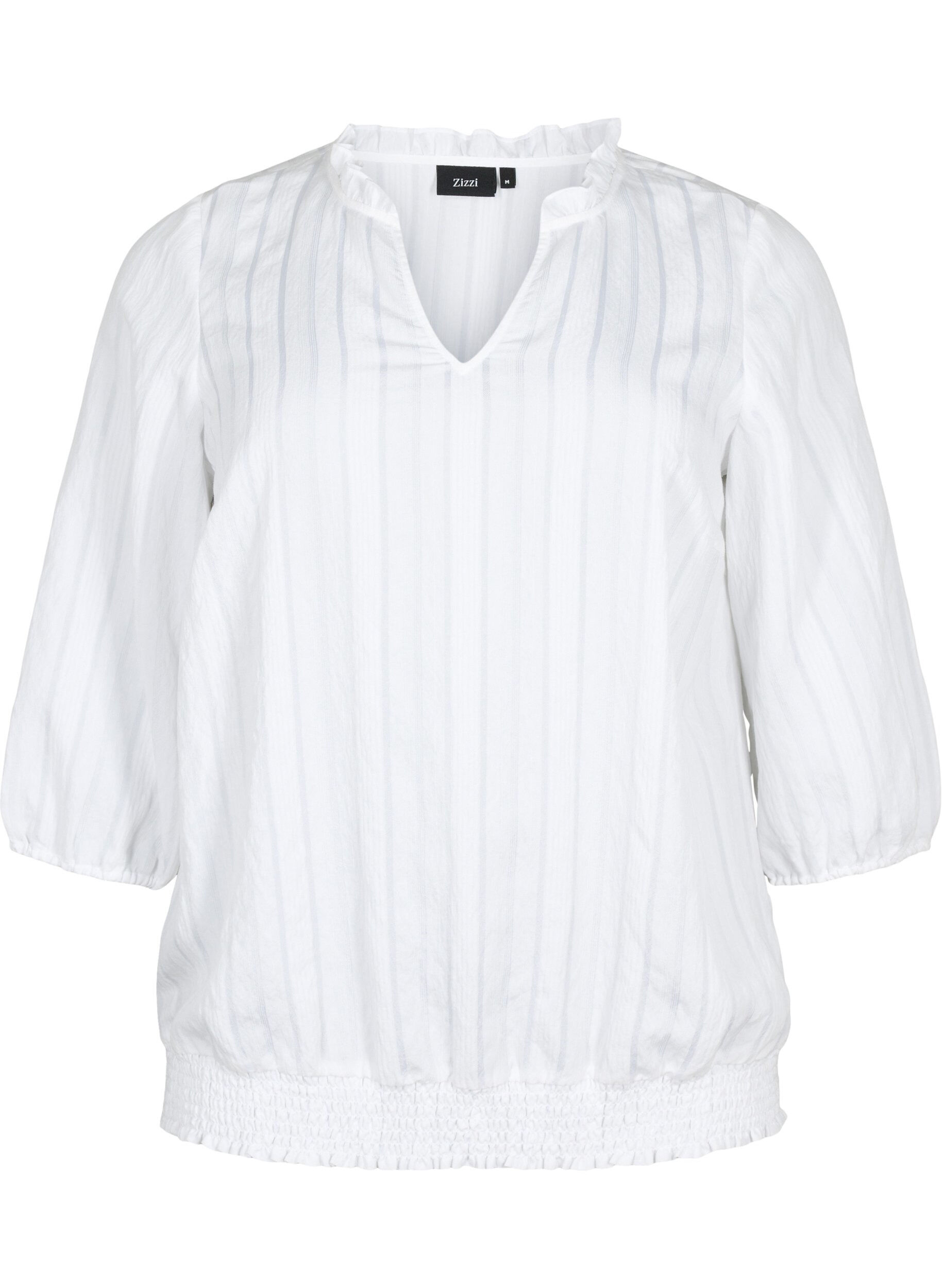 Zizzi Chemisier &agrave; manches 3/4 en viscose avec smock, Bright White, Packshot image number 0