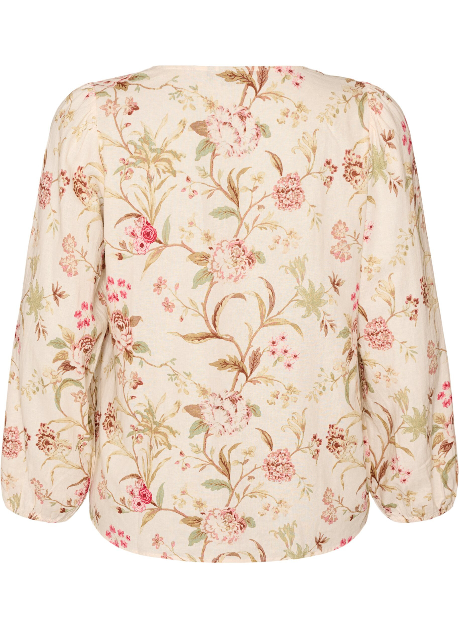 ZizziBlouse fleurie en lin et viscose &agrave; manches longues, Vanille, Packshot image number 1
