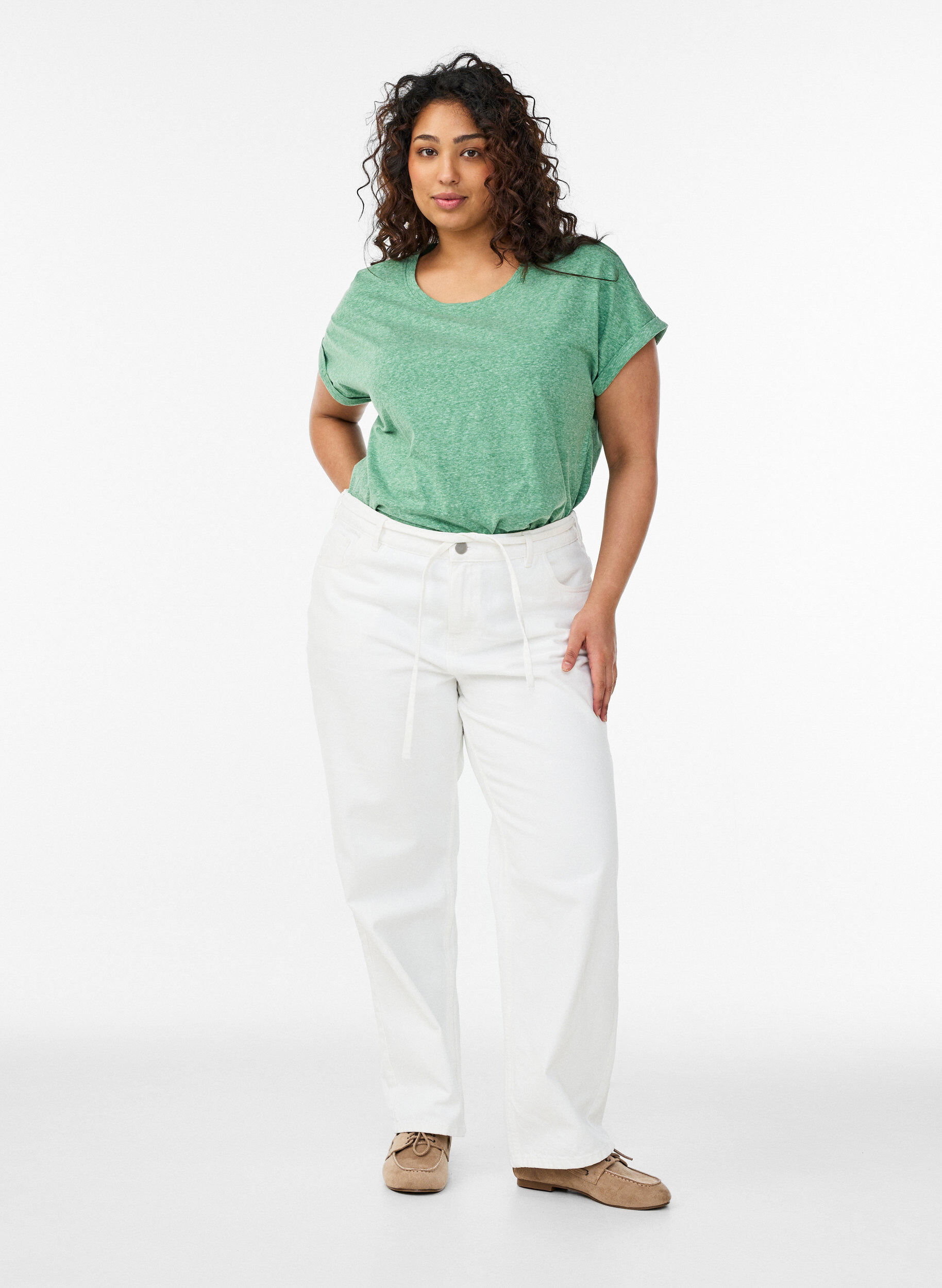 Zizzi T-shirt m&eacute;lang&eacute; &agrave; manches courtes, Vert, Model image number 1