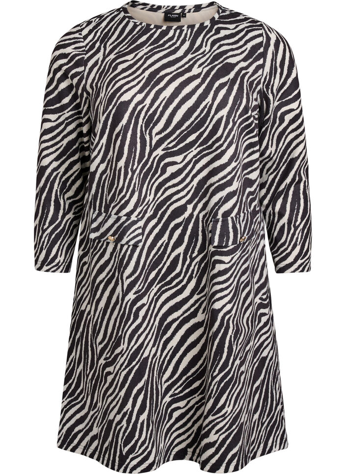 Robe en trapèze courte avec manches 7/8, Noir, Packshot image number 0