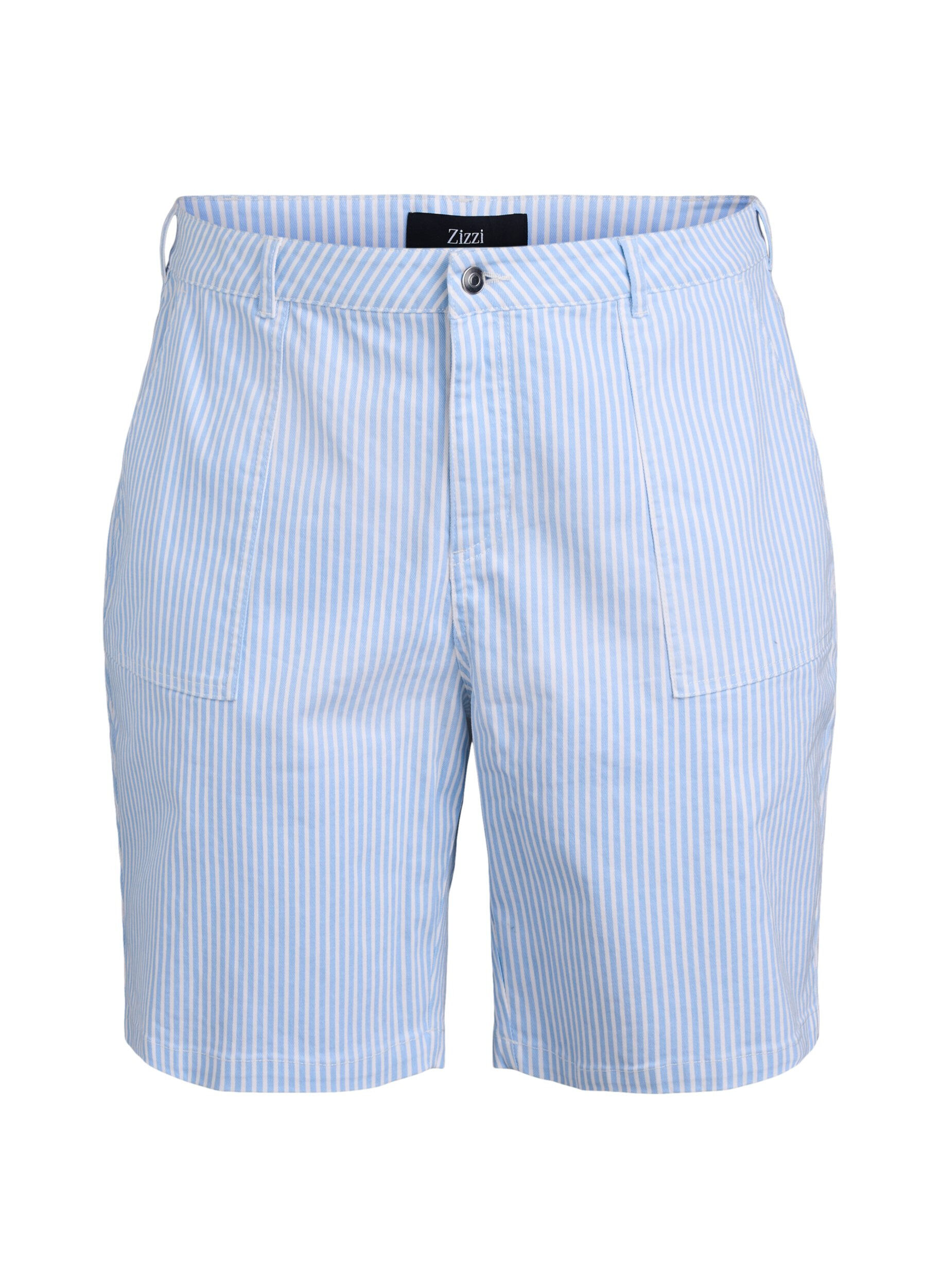 Zizzi Bermuda-Shorts mit hohem Bund und Streifenmuster, Blau, Packshot image number 0