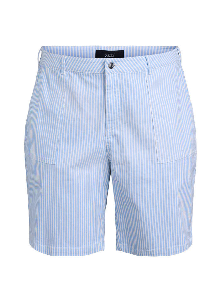 Bermuda-Shorts mit hohem Bund und Streifenmuster, Blau, Packshot image number 0
