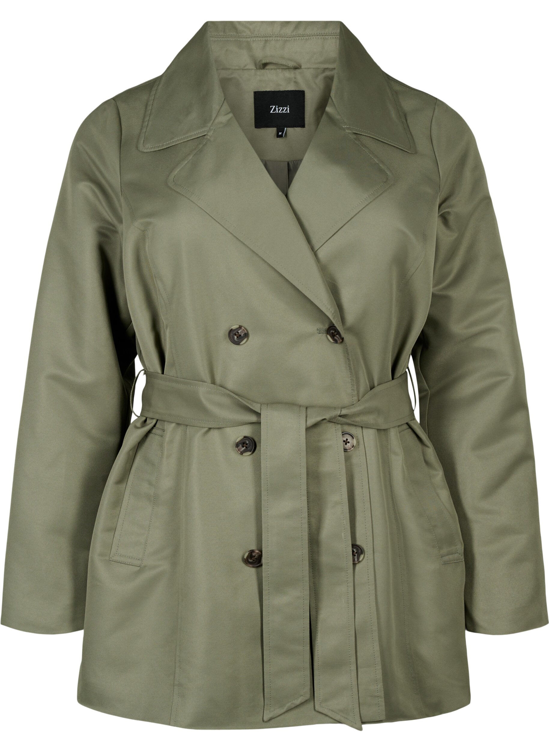 Zizzi Kurzer Trenchcoat mit G&uuml;rtel, Gr&uuml;n, Packshot image number 0