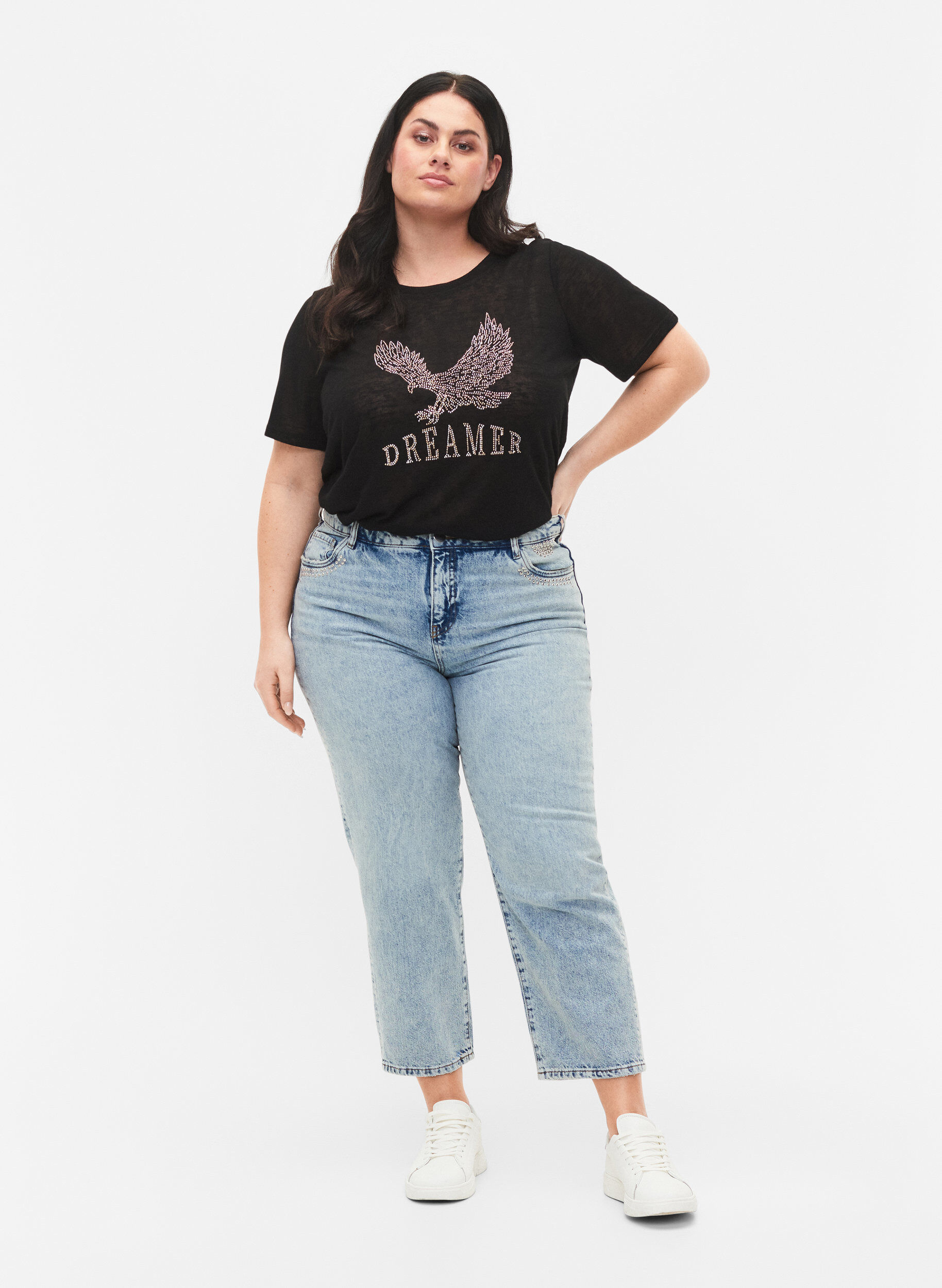 Zizzi Jean Vera court et clout&eacute;, Light blue denim, Model image number 0