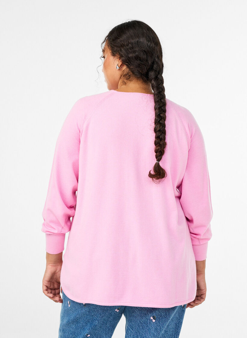 Blouse en maille à col rond et motif tricoté, Rose, Model image number 2