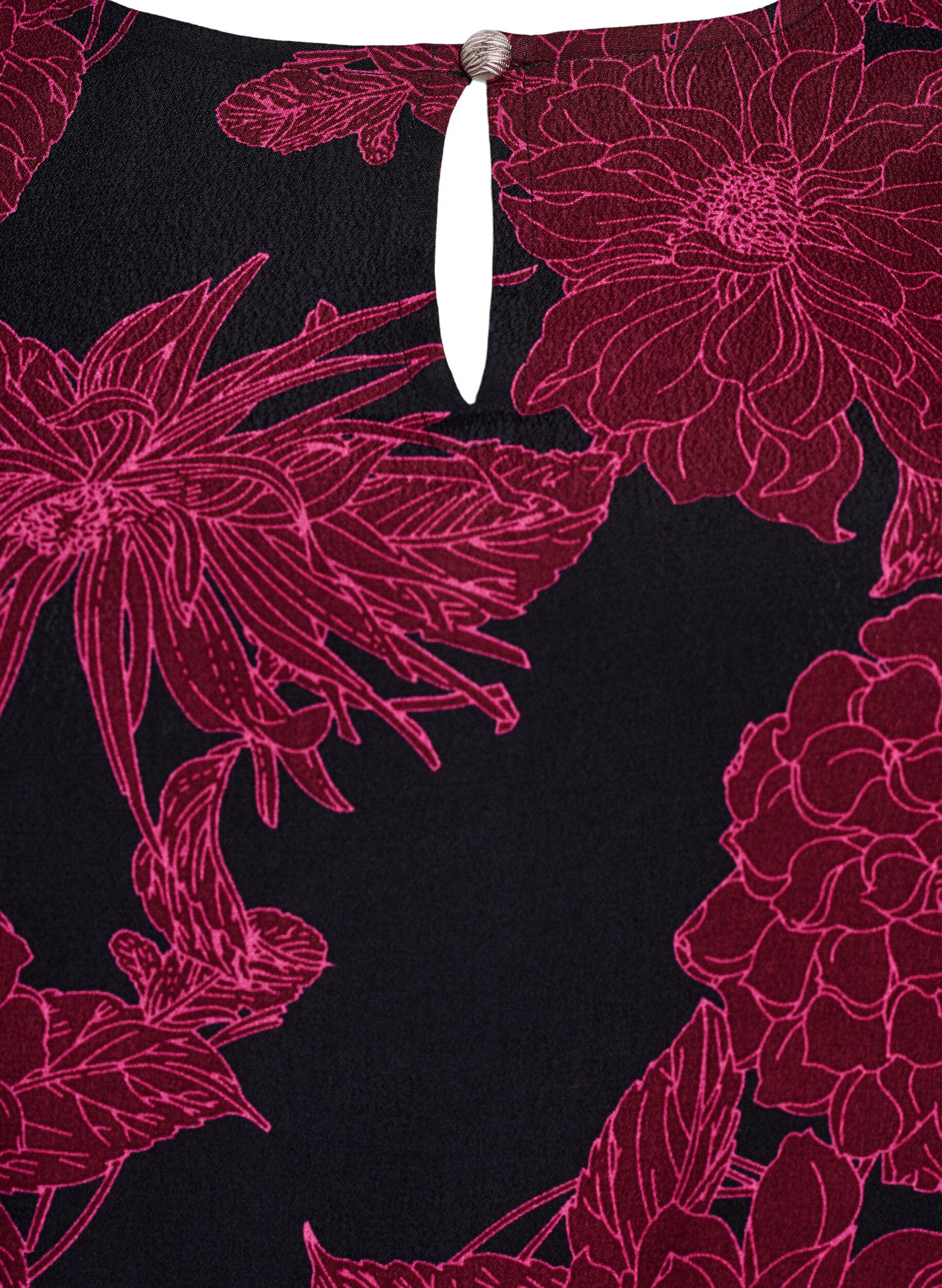 Zizzi Blouse en viscose &agrave; imprim&eacute; floral et smocks, Bordeaux fonc&eacute;, Packshot image number 2