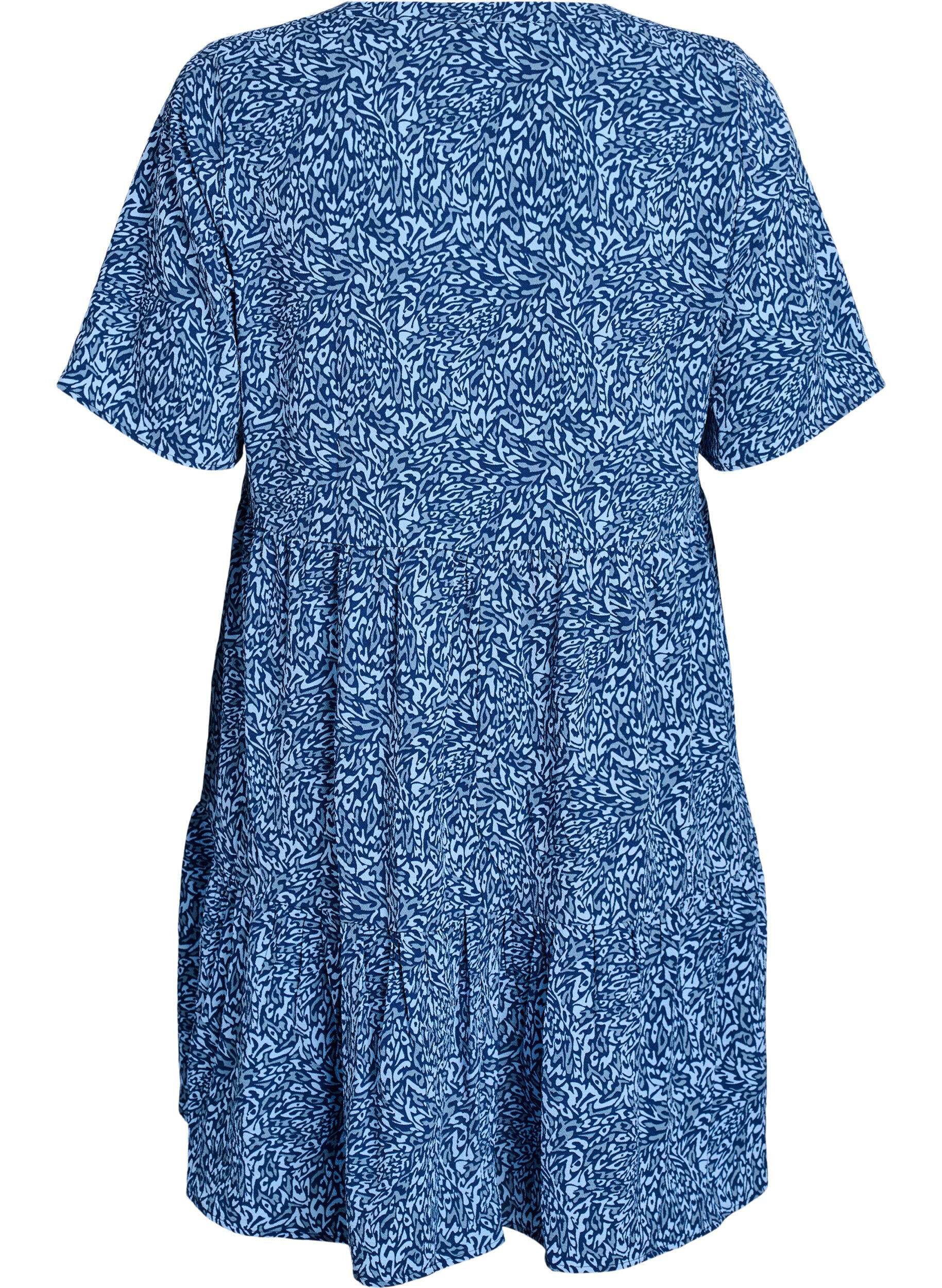 ZizziRobe &agrave; manches courtes coupe trap&egrave;ze avec d&eacute;coupes, Bleu, Packshot image number 1