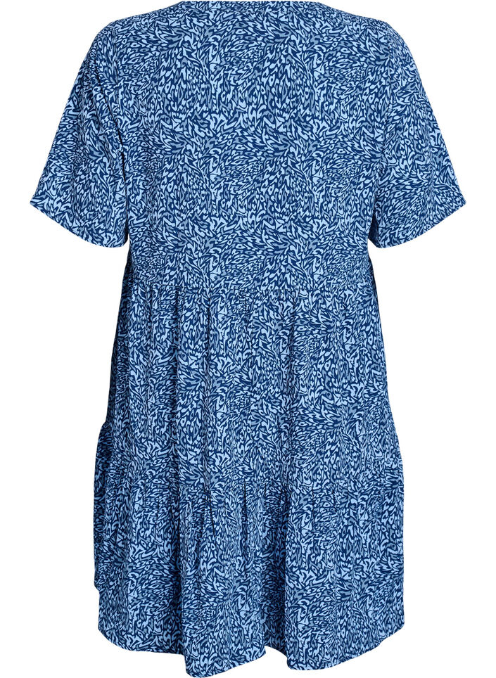 Robe &agrave; manches courtes coupe trap&egrave;ze avec d&eacute;coupes, Bleu, Packshot image number 1