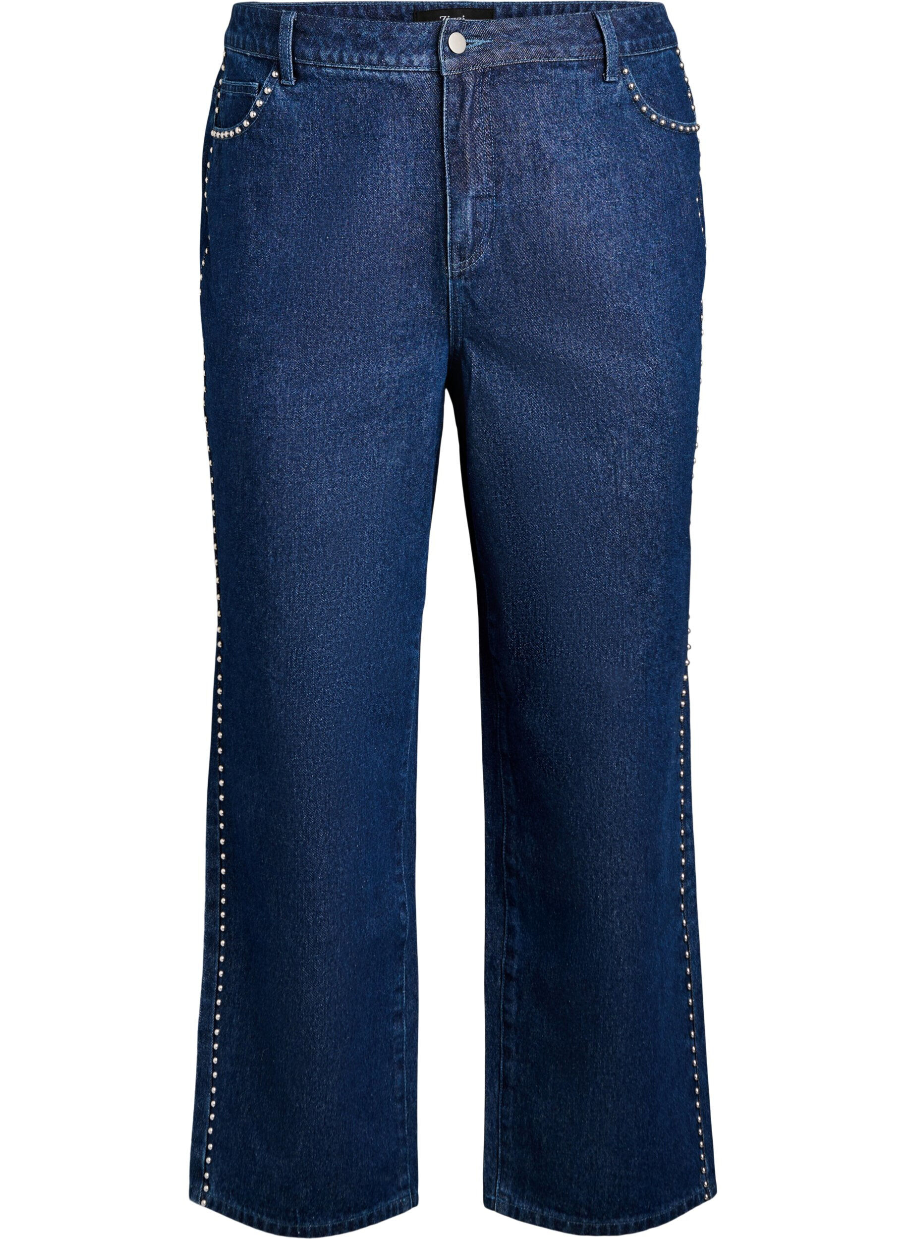 Zizzi Wide-Leg-Jeans mit Nieten und hoher Taille, Blau, Packshot image number 0