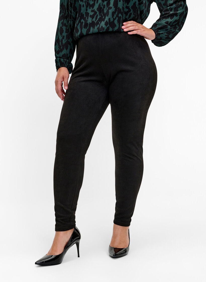 Leggings aus Veloursleder-Imitat, Black, Model image number 2