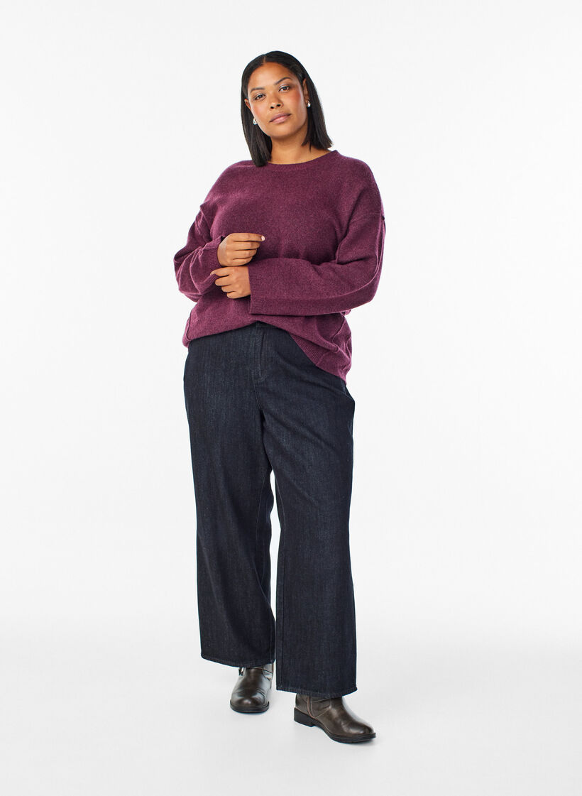 Lockerer Strickpullover mit Kontrastn&auml;hten, Dunkles Bordeaux, Model image number 1