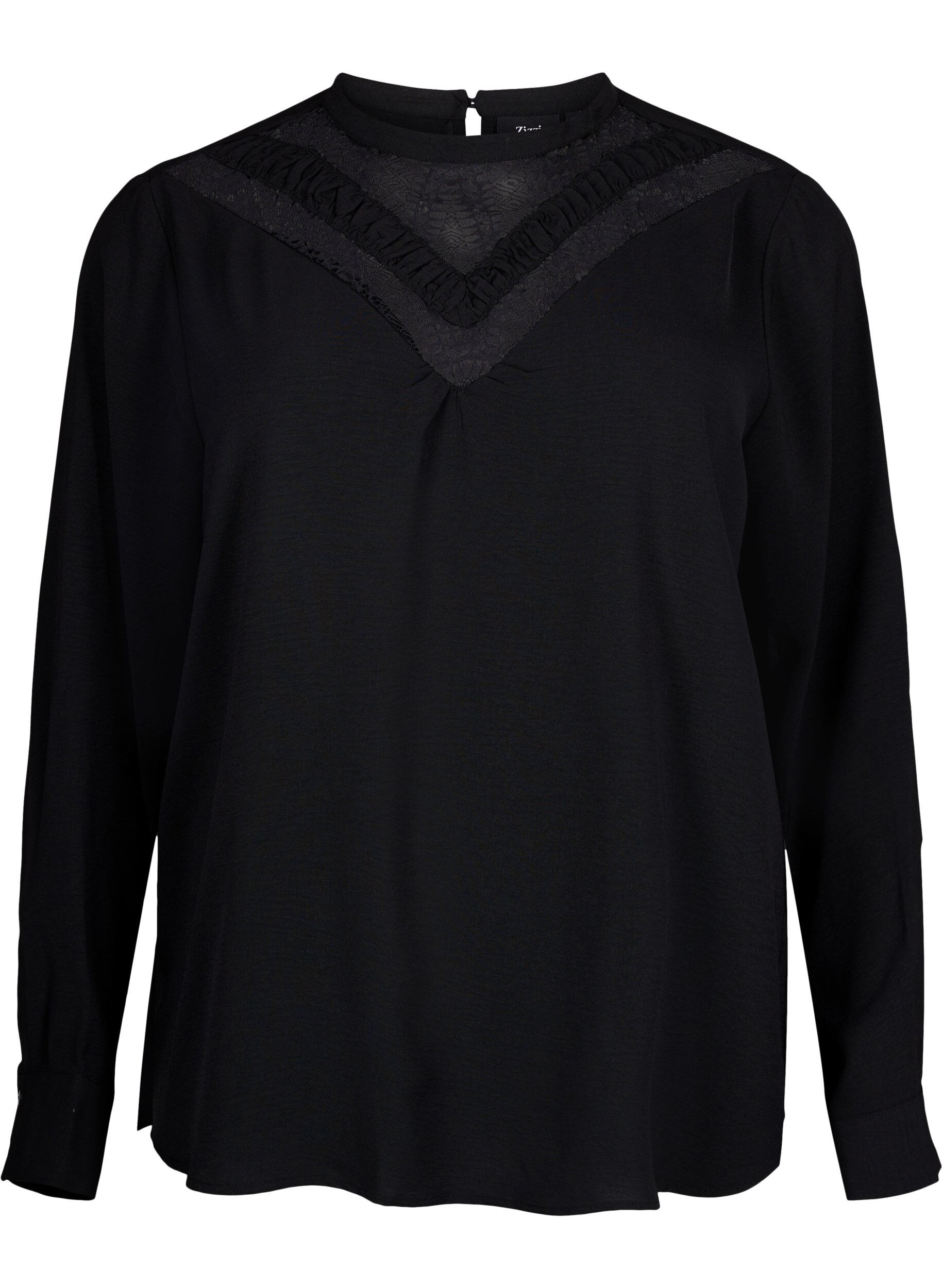 Zizzi Bluse mit Spitzendetail, Black, Packshot image number 0