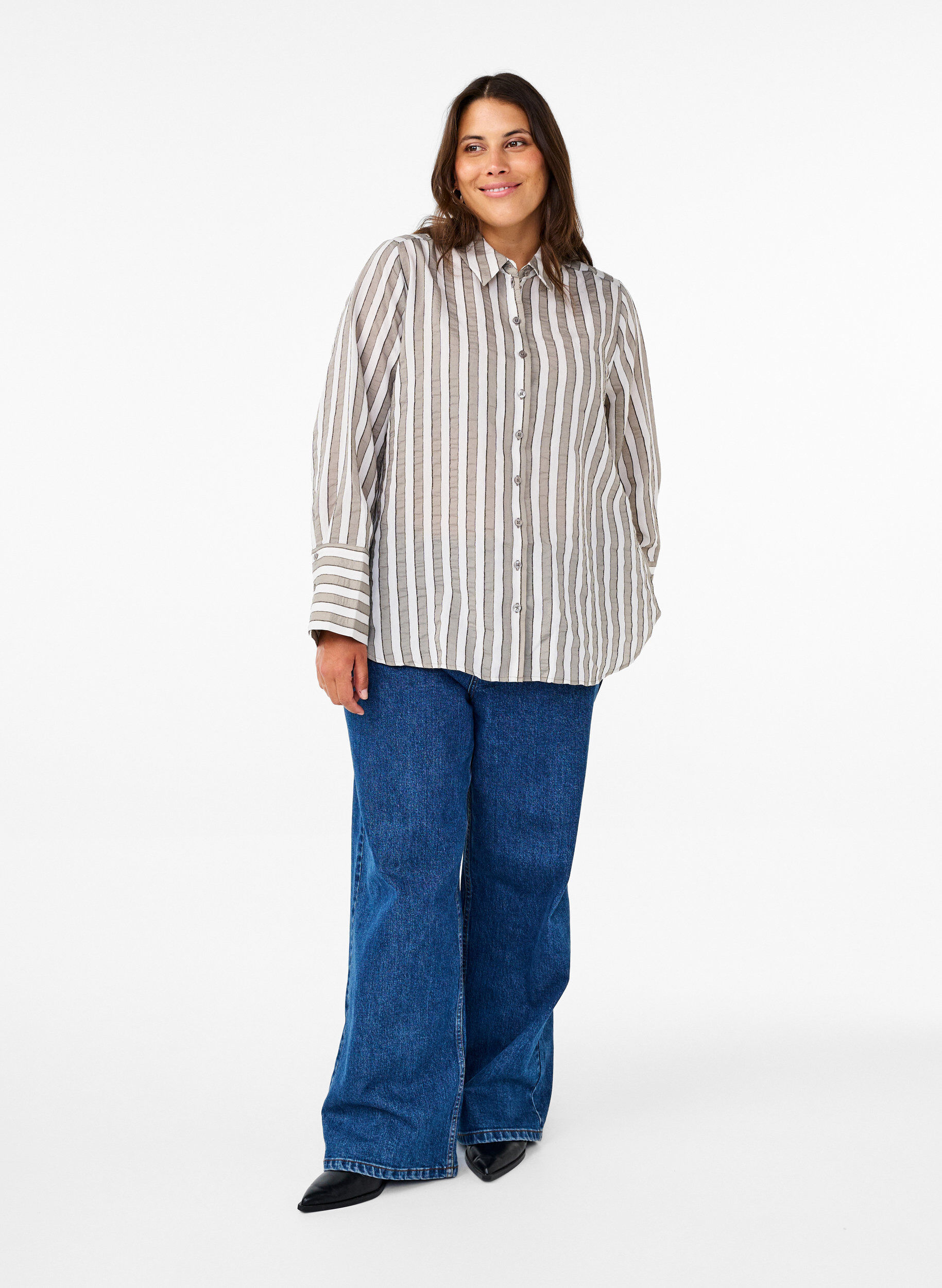 Zizzi Chemise ample &agrave; rayures, Beige, Model image number 1