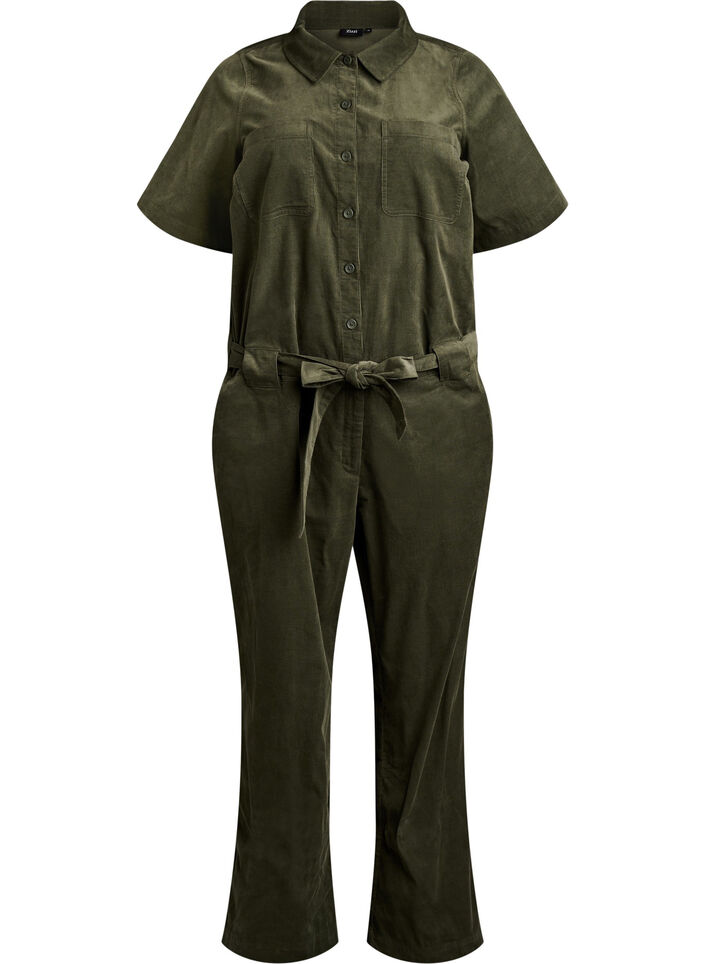 Jumpsuit aus Cord mit geradem Bein, Gr&uuml;n, Packshot image number 0