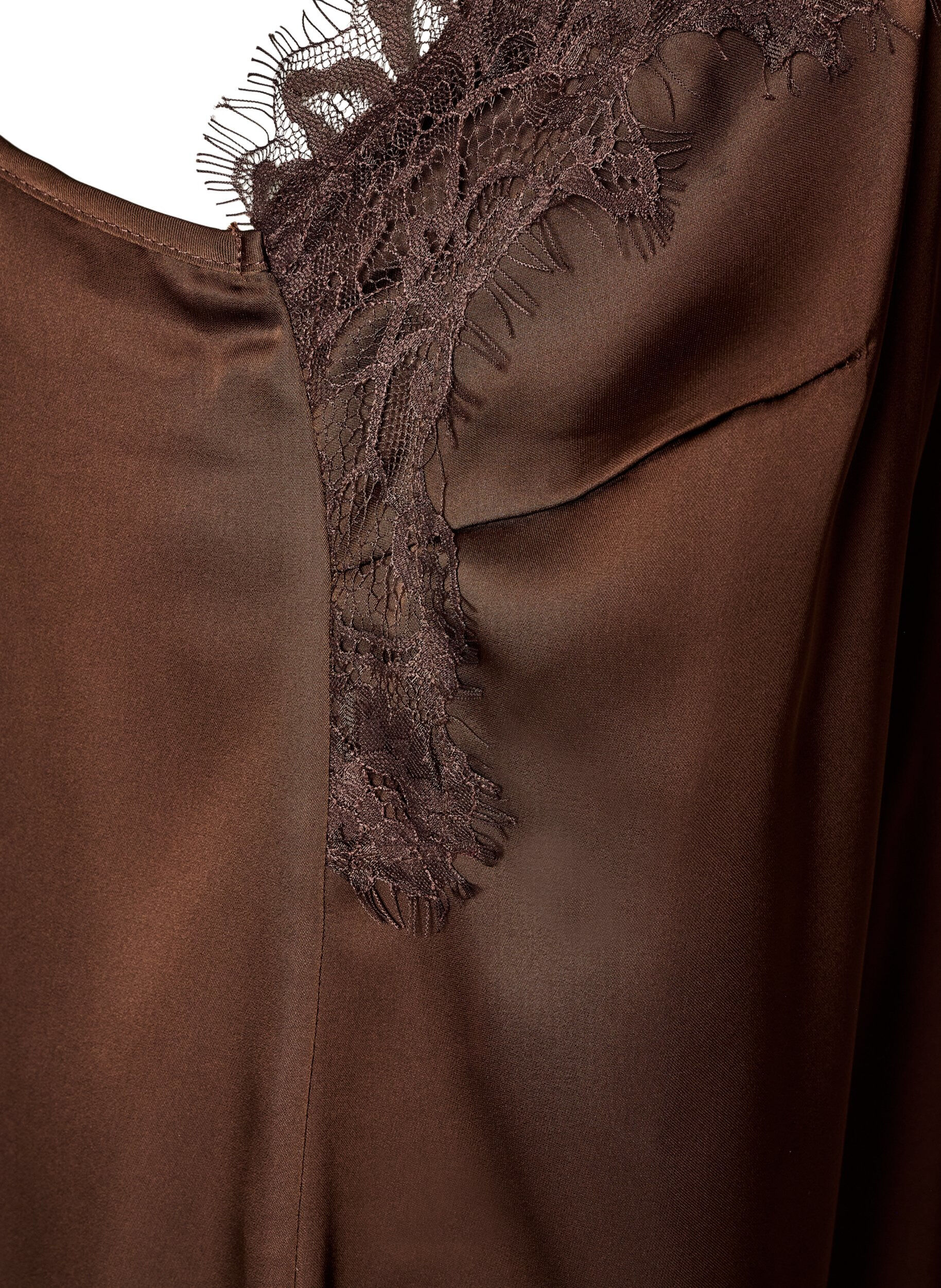 ZizziRobe en satin avec dentelle et ourlet asym&eacute;trique, Marron, Packshot image number 3