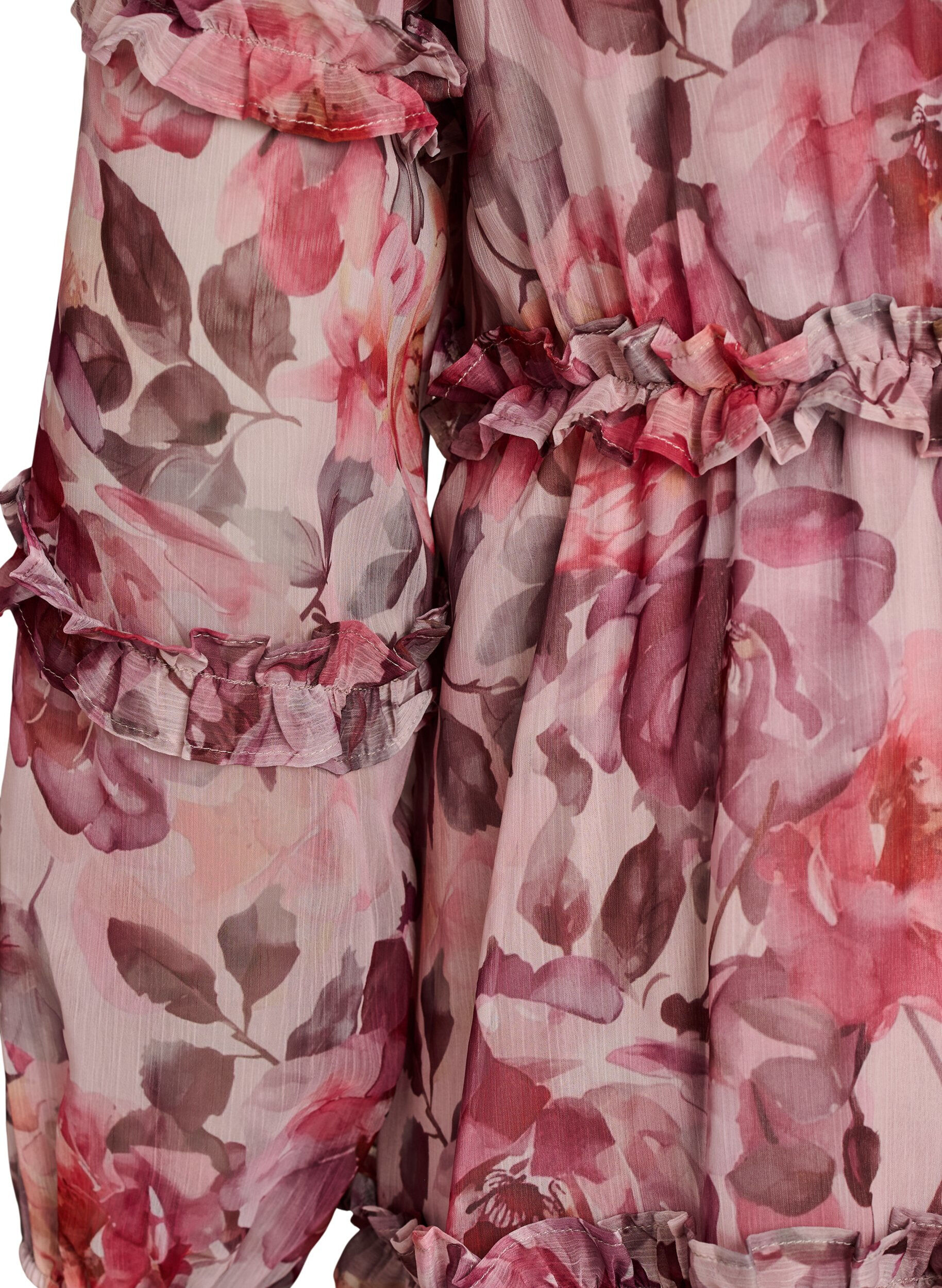 Zizzi Robe midi &agrave; fleurs avec volants et manches transparentes, Rose, Packshot image number 3