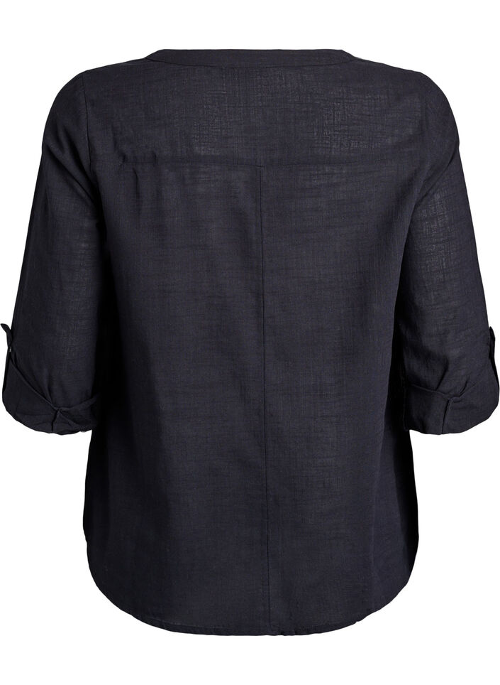 Hemdbluse aus Baumwolle mit V-Ausschnitt, Schwarz, Packshot image number 1