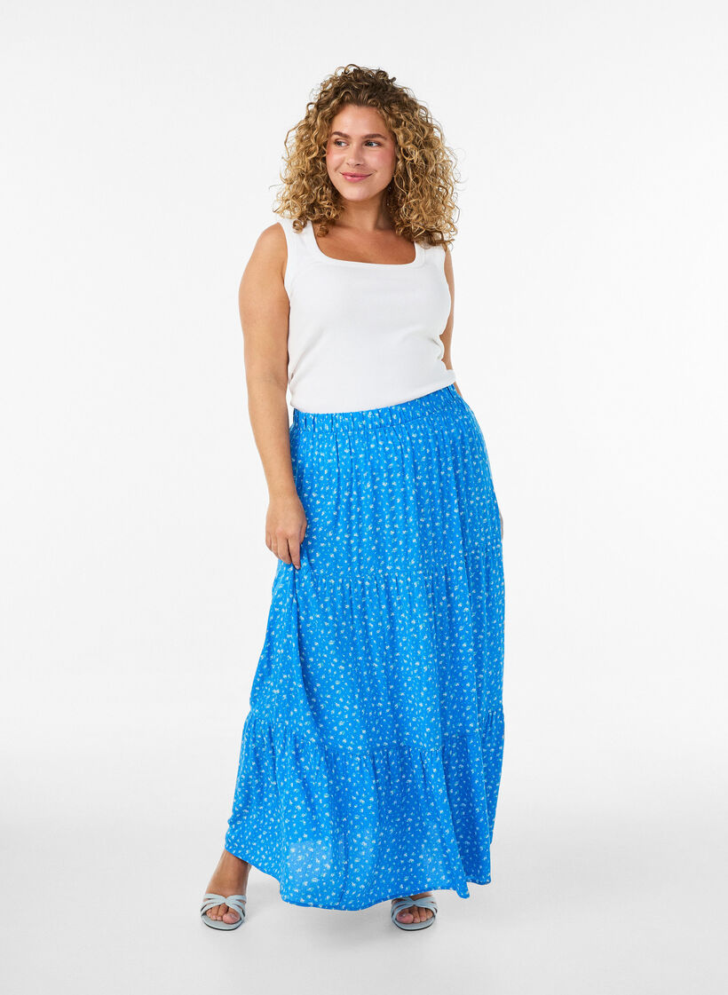 Langer Rock mit Gummizug am Bund, Blau, Model image number 0