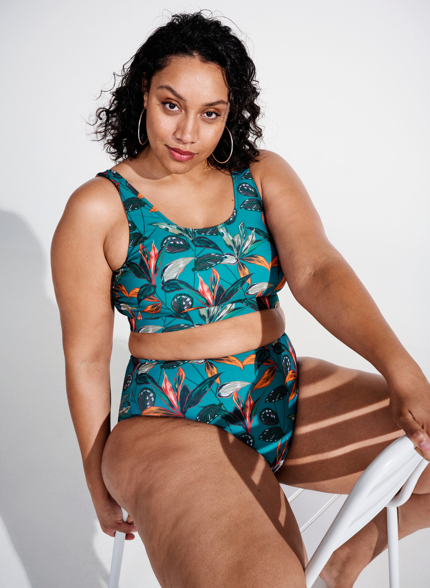 Zizzi Hochtailliertes Bikiniunterteil mit Print, T&uuml;rkis, Image image number 0