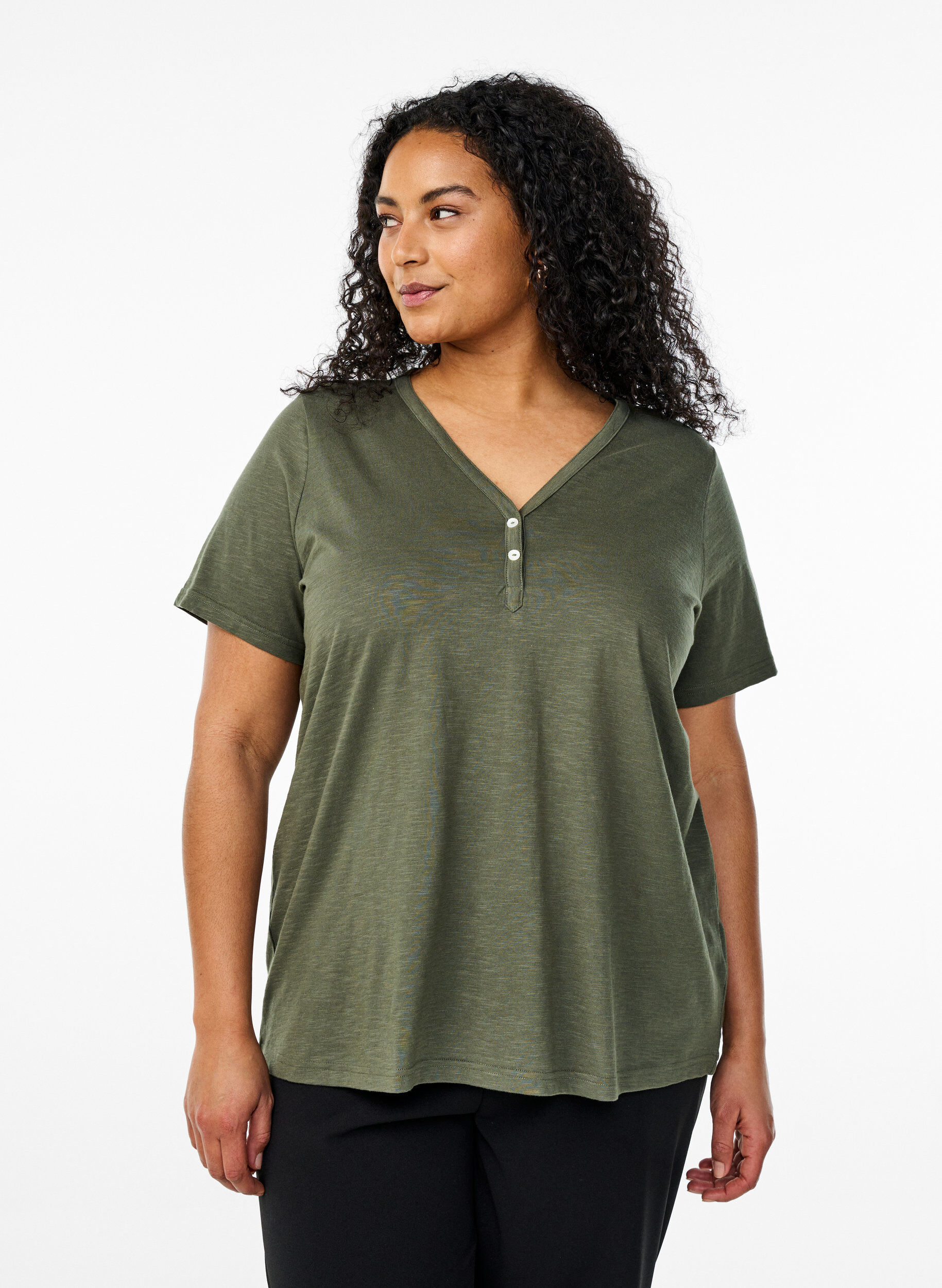 ZizziT-shirt dot&eacute; de boutons, Vert, Model image number 0