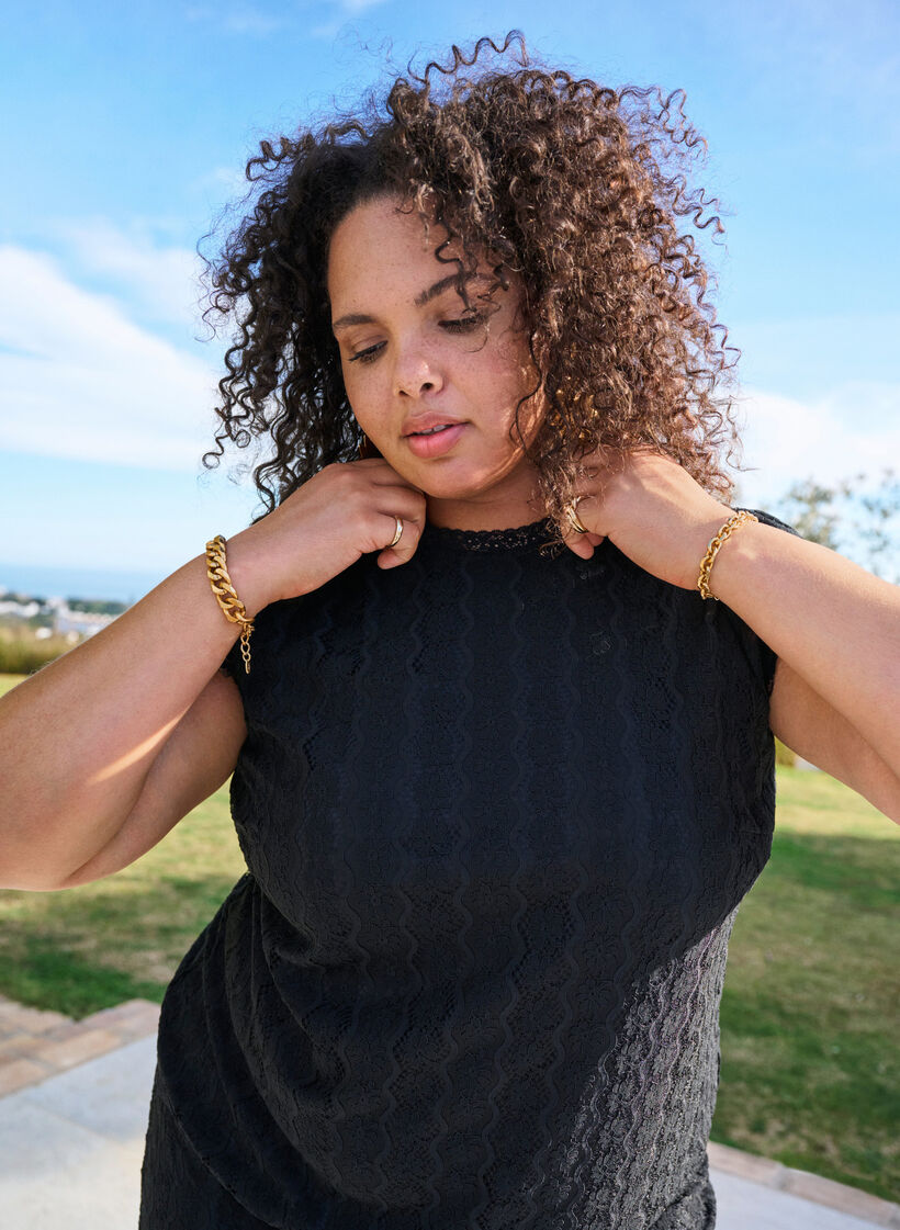 Spitzentop mit Rüschendetails, Schwarz, Image image number 0