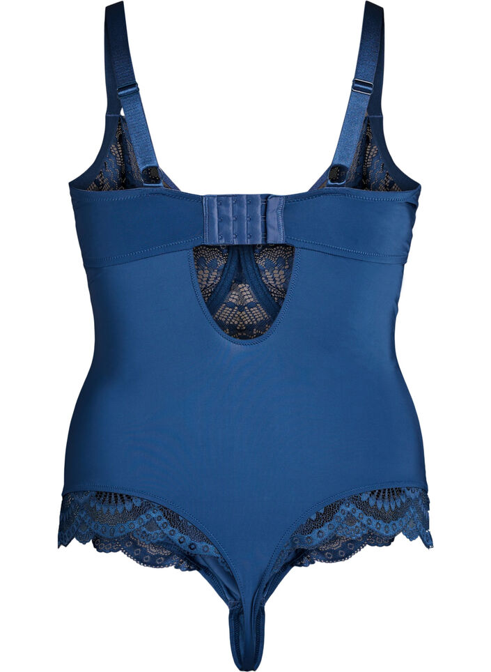 B&uuml;gel-Spitzenbody mit Tr&auml;gerdetails, Blau, Packshot image number 1