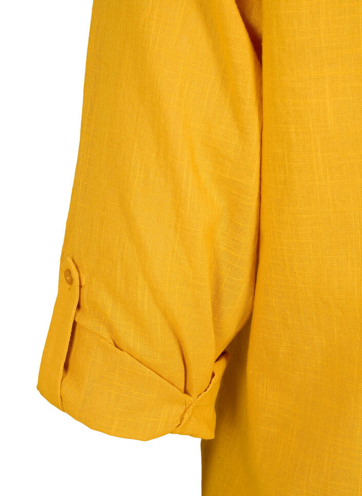 Hemdbluse aus Baumwolle mit V-Ausschnitt, Golden Yellow, Packshot image number 3