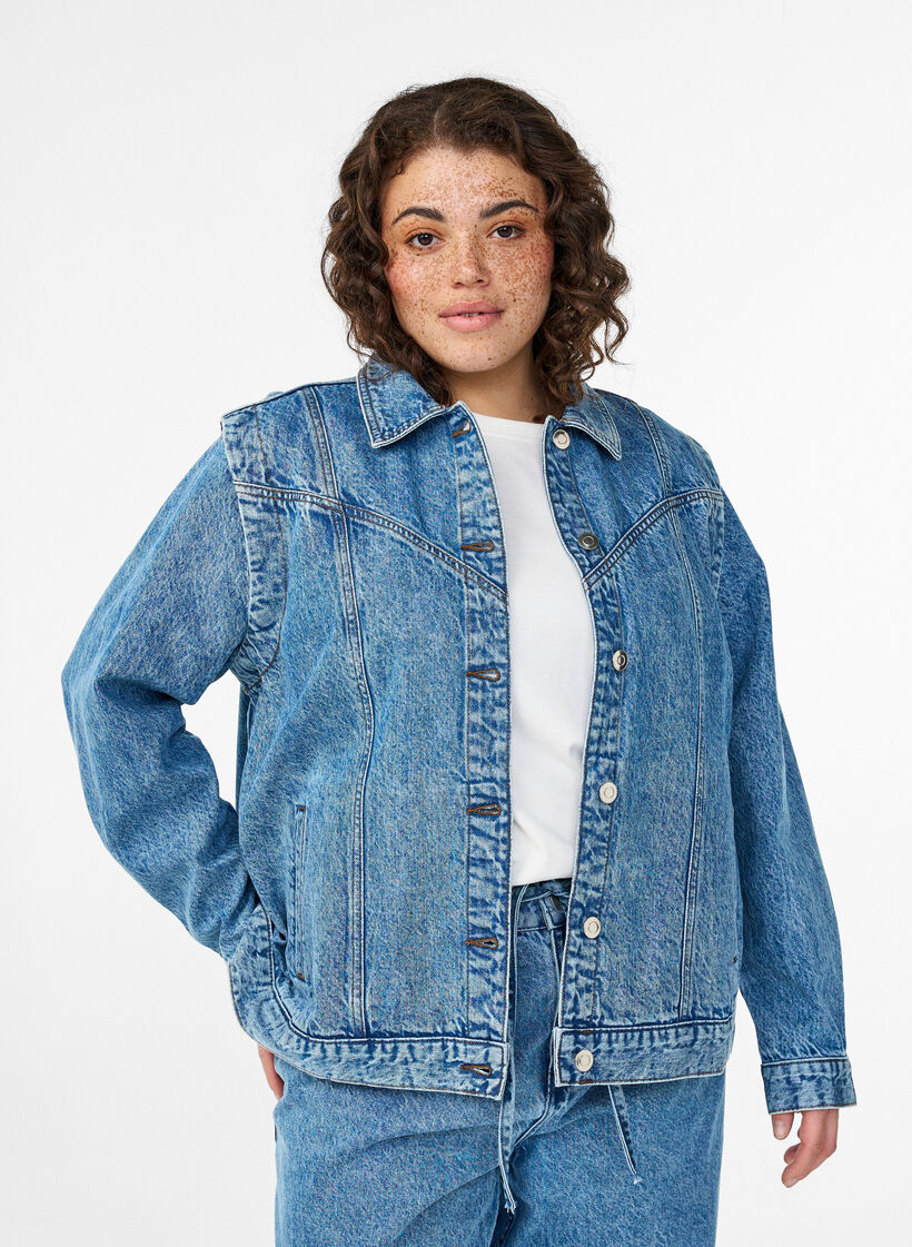 Veste en jean avec manches amovibles, Bleu Clair, Model image number 0