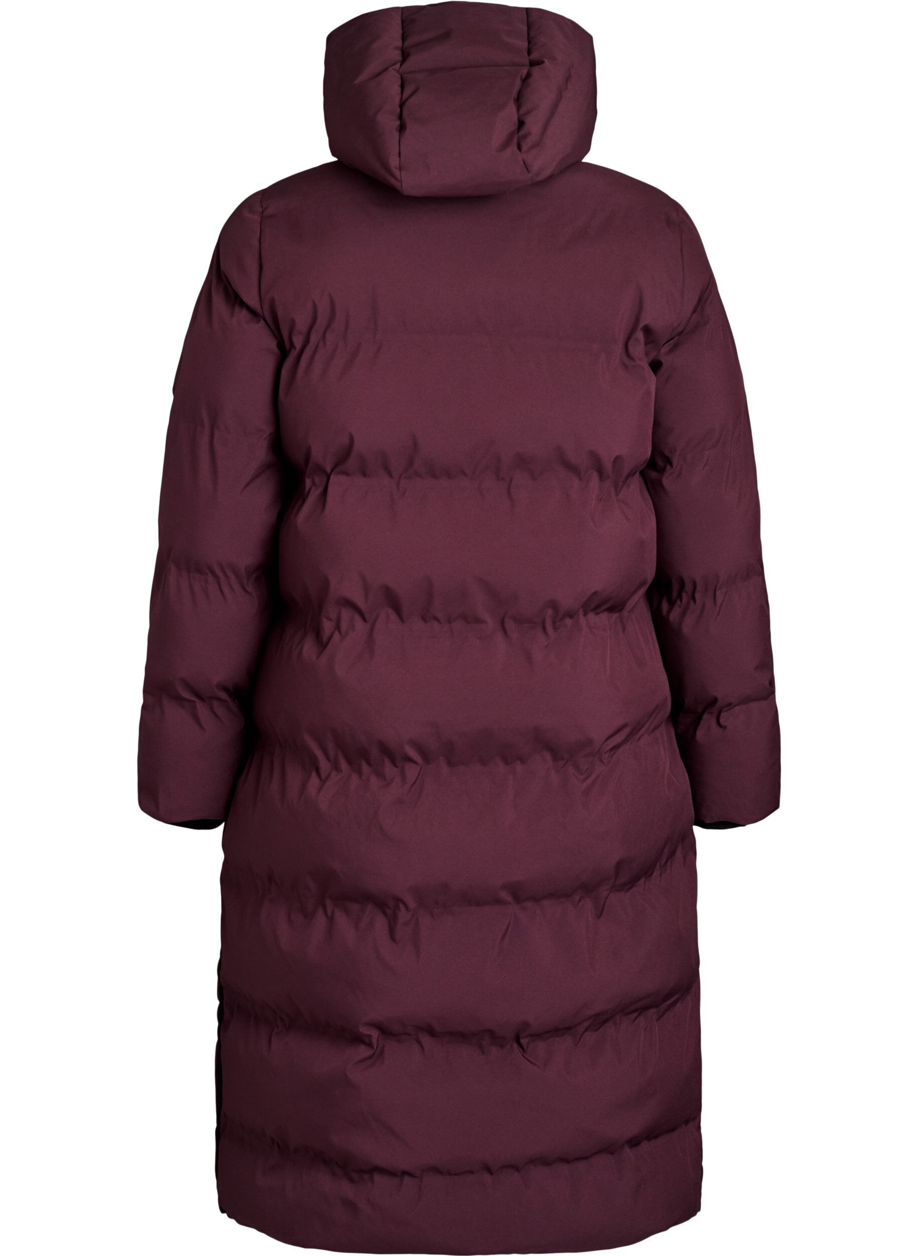 ZizziLanger Winter-Steppmantel mit Kapuze, Dunkles Bordeaux, Packshot image number 1
