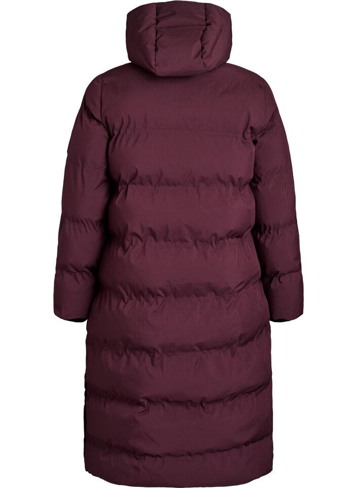 Langer Winter-Steppmantel mit Kapuze, Dunkles Bordeaux, Packshot image number 1