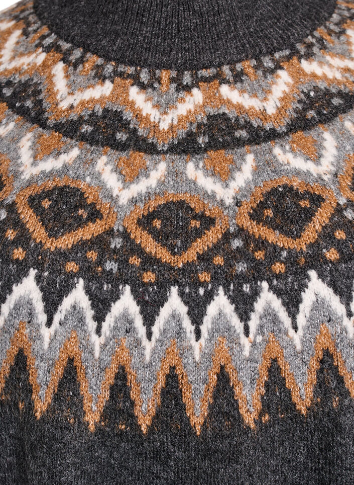 Strickkleid mit Jacquardmuster und Ballonärmeln, Grau, Packshot image number 2