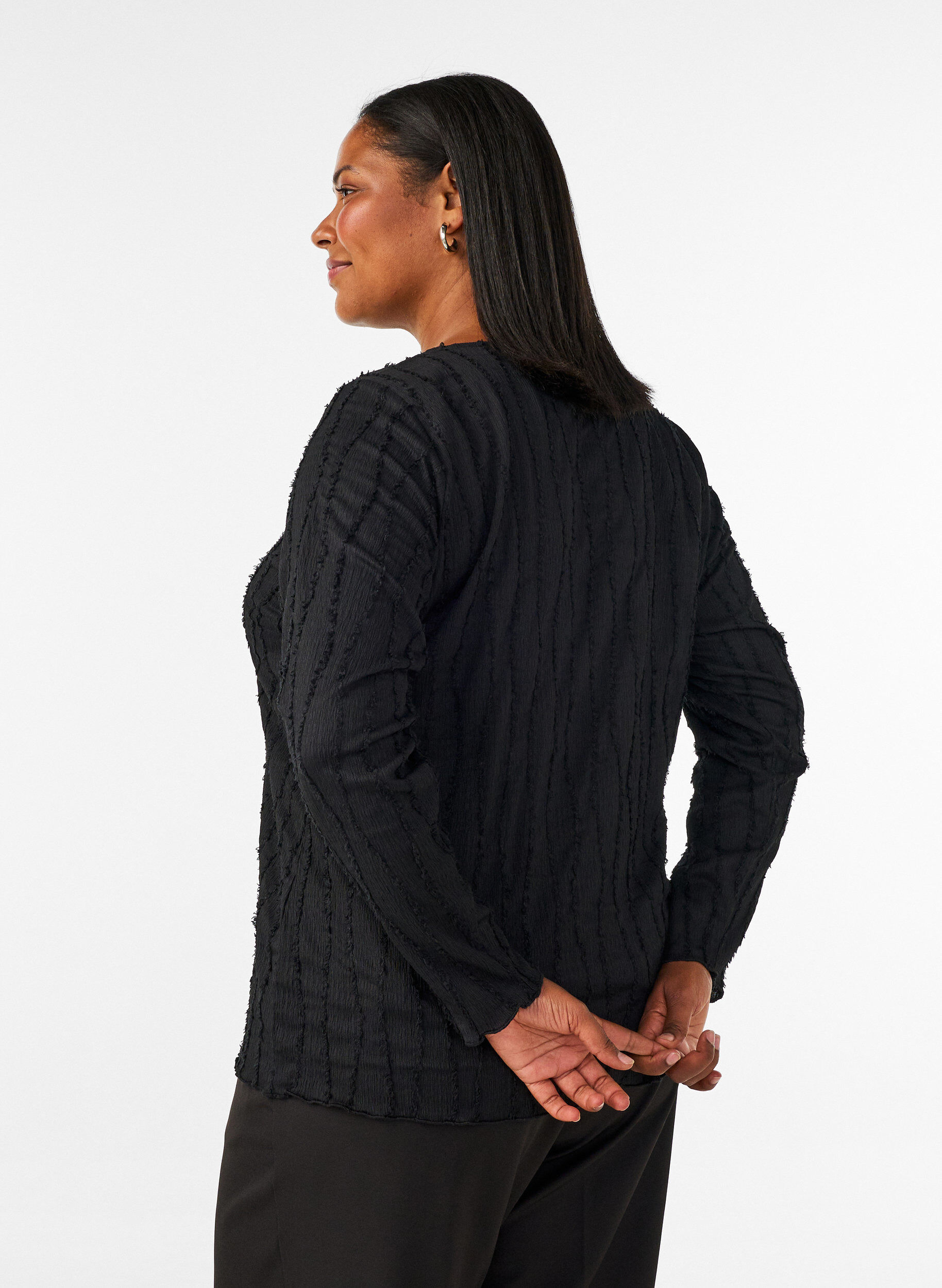 ZizziBlouse en jersey ondul&eacute;, Noir, Model image number 2