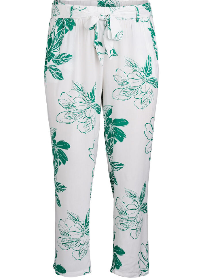 Pantalon taille haute en viscose, Vert, Packshot image number 0