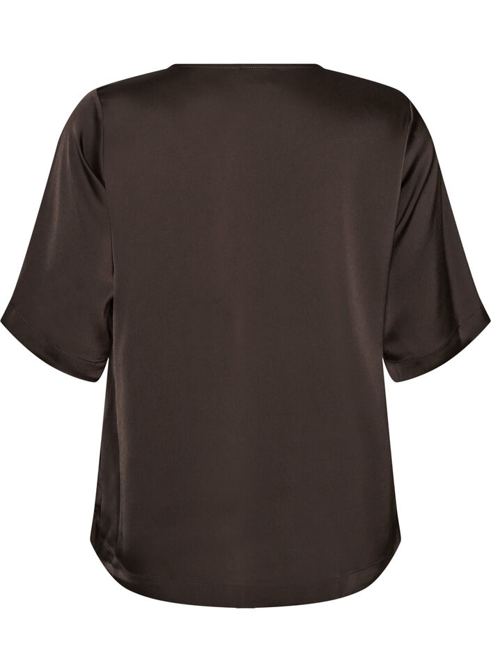 Bluse aus Satin mit ellenbogenlangen &Auml;rmeln, Braun, Packshot image number 1