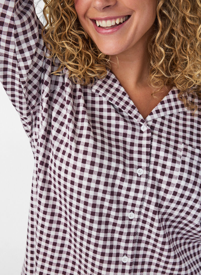 Chemise de pyjama en coton avec poche poitrine, Bordeaux, Model image number 3