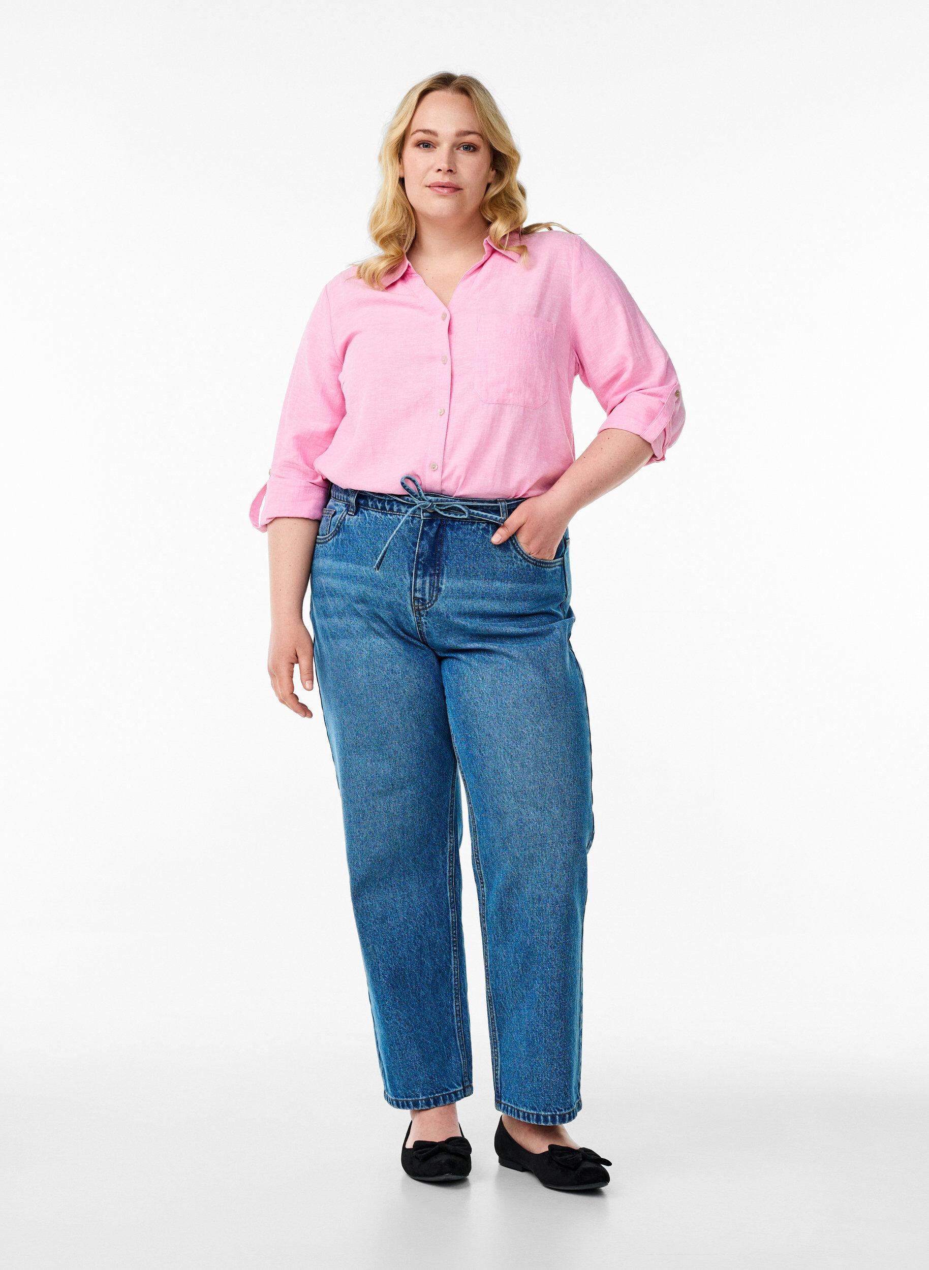 Zizzi Chemise en lin et viscose avec manches 3/4, Rose, Model image number 1