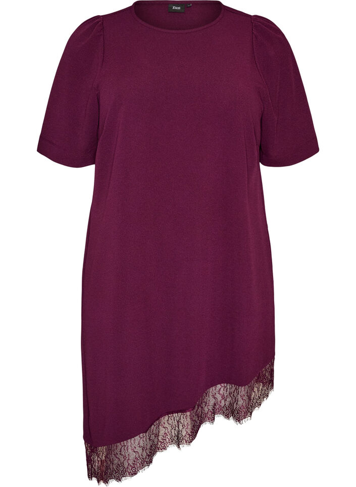 Tunique avec bordure en dentelle asym&eacute;trique, Violet, Packshot image number 0