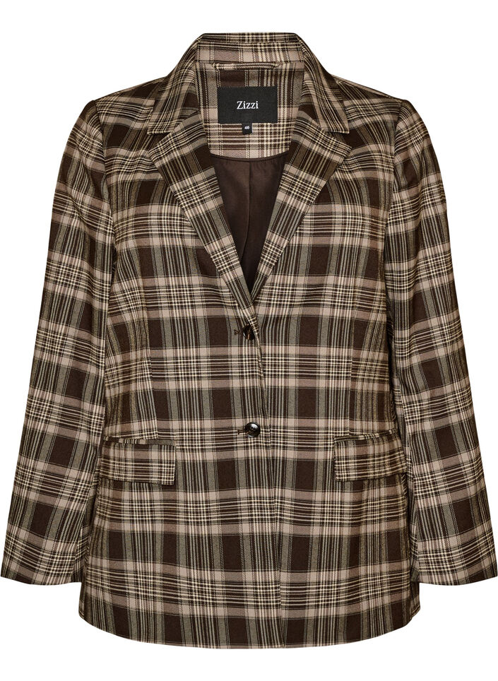 Karierter Blazer mit Taschen und Gehschlitz, Braun, Packshot image number 0