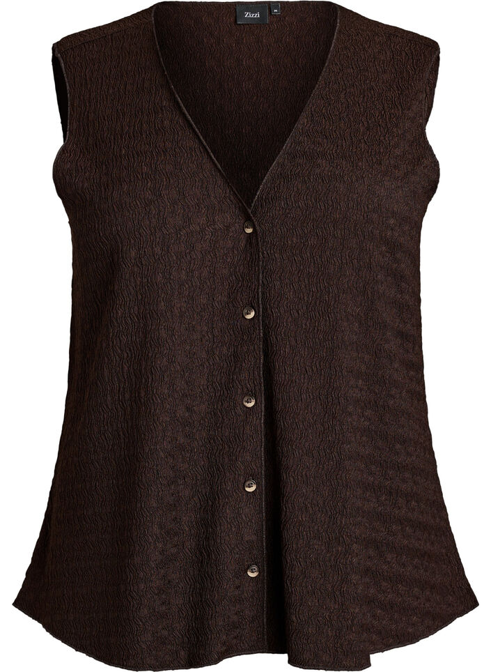 Top sans manches &agrave; texture ondul&eacute;e et fermeture boutonn&eacute;e, Marron, Packshot image number 0