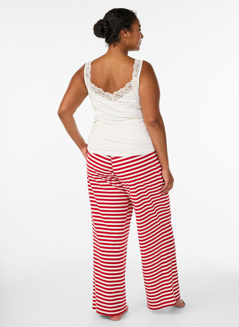 Pantalon de pyjama ray&eacute; &agrave; taille haute et coupe ample, Rouge, Model image number 1