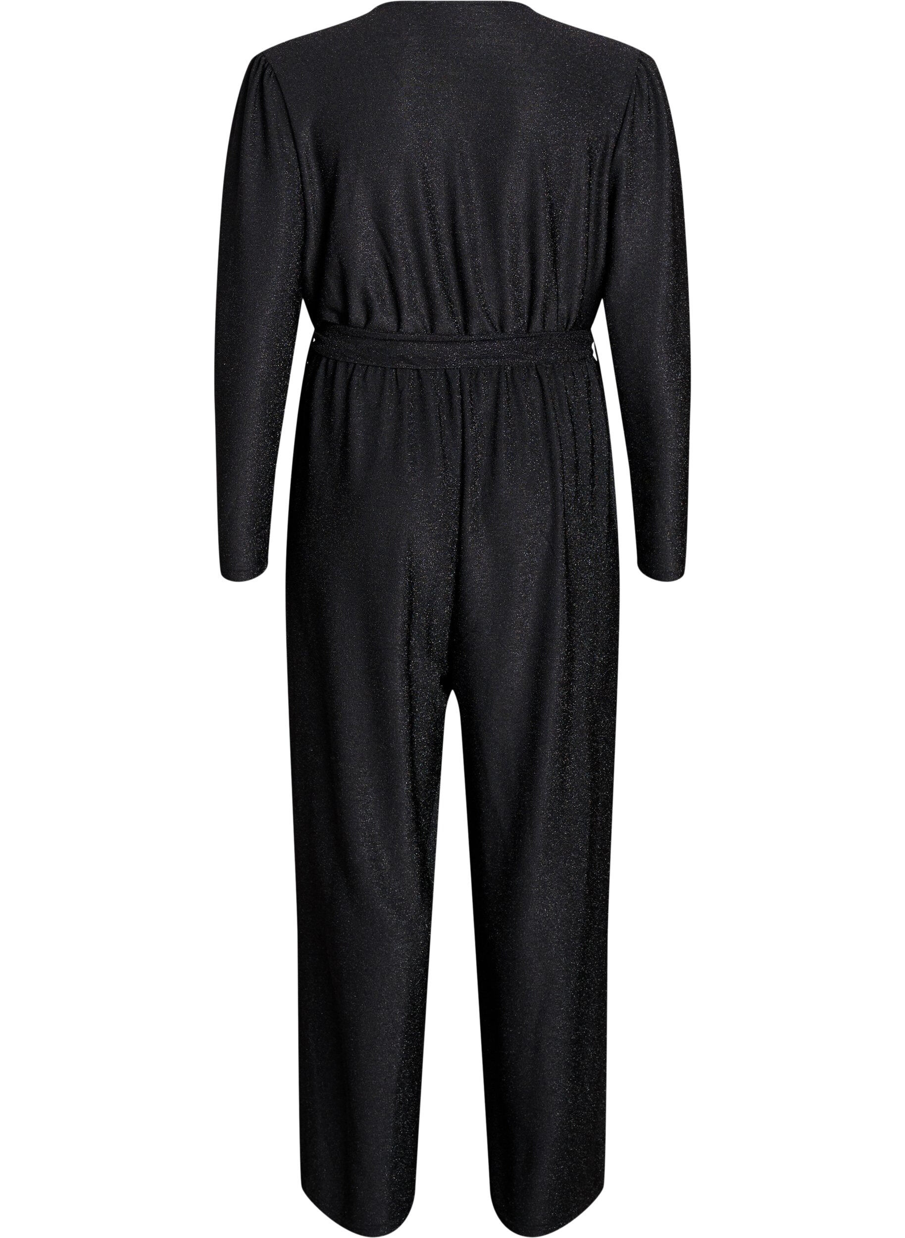 Zizzi Jumpsuit mit Glitzer und Bindeg&uuml;rtel, Schwarz, Packshot image number 1