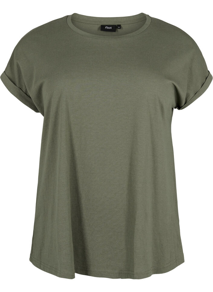 T-shirt &agrave; manches courtes en coton m&eacute;lang&eacute;, Vert Kaki, Packshot image number 0