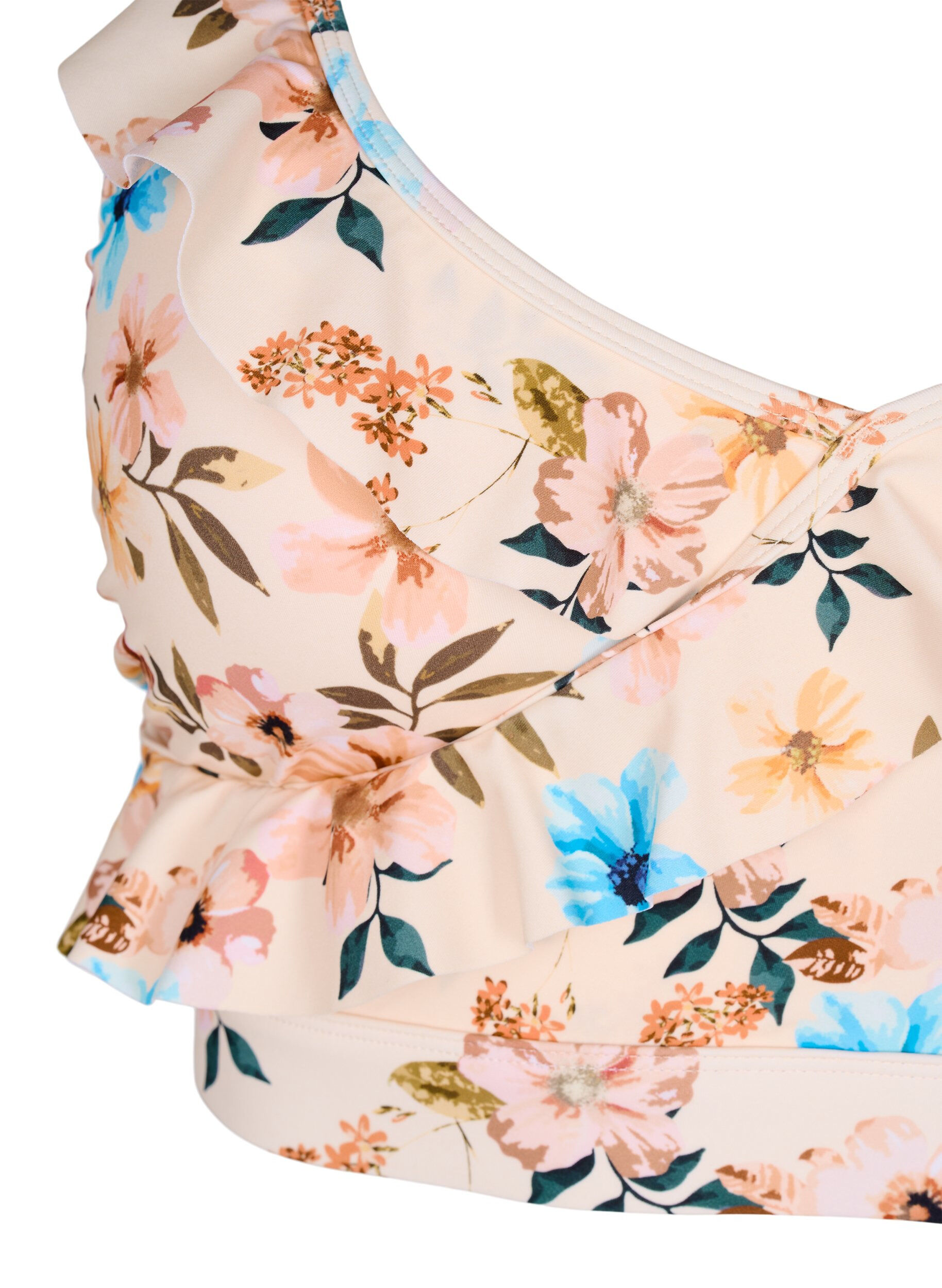 Zizzi Haut de bikini &agrave; fleurs et &agrave; d&eacute;tails de jabot, Beige, Packshot image number 2