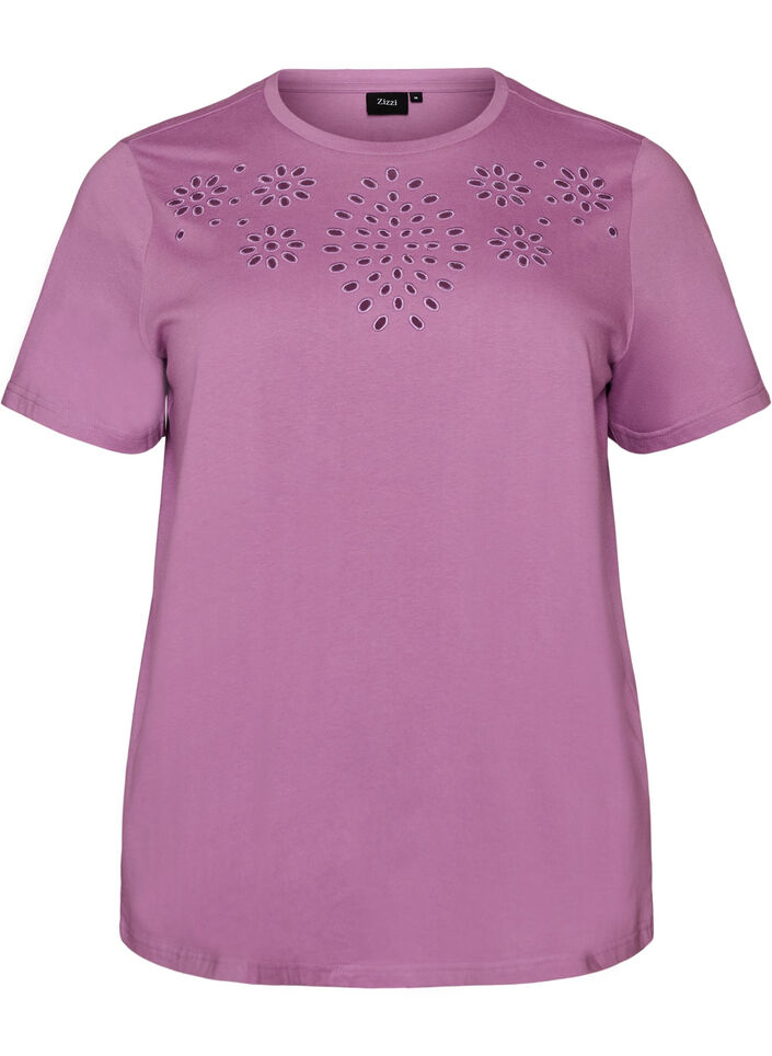 T-Shirt aus Bio-Baumwolle mit Lochstickerei, Lila, Packshot image number 0